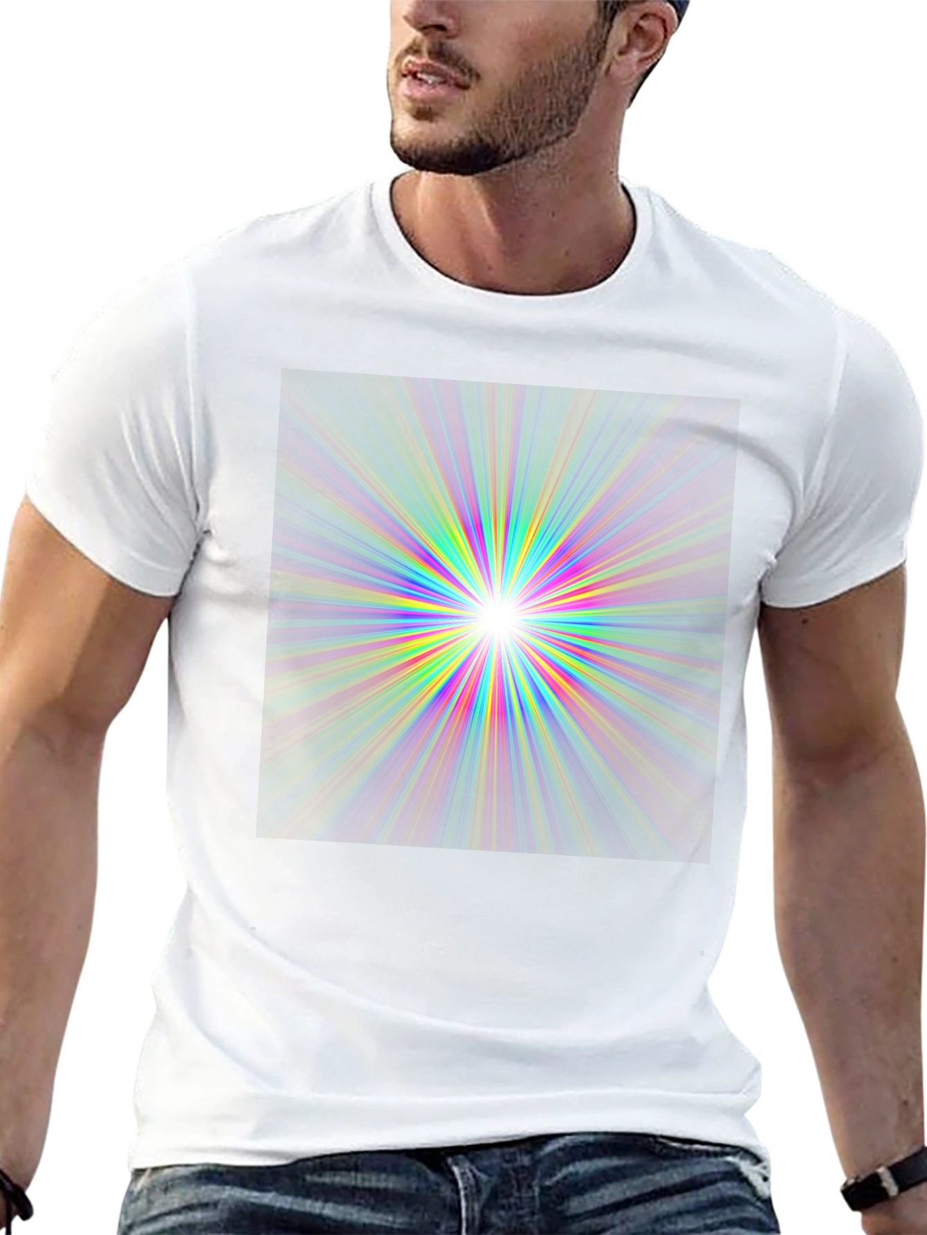 Black Prismatic Burst Graphic Tee - Vivid Color Explosion view 13