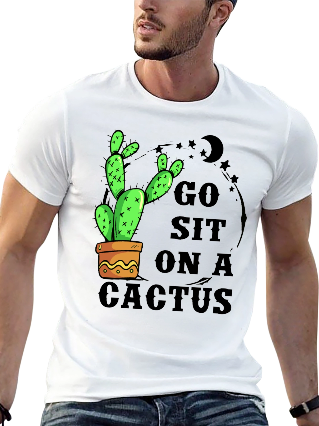 Black Go Sit On A Cactus T-Shirt - Funny Graphic Tee view 13
