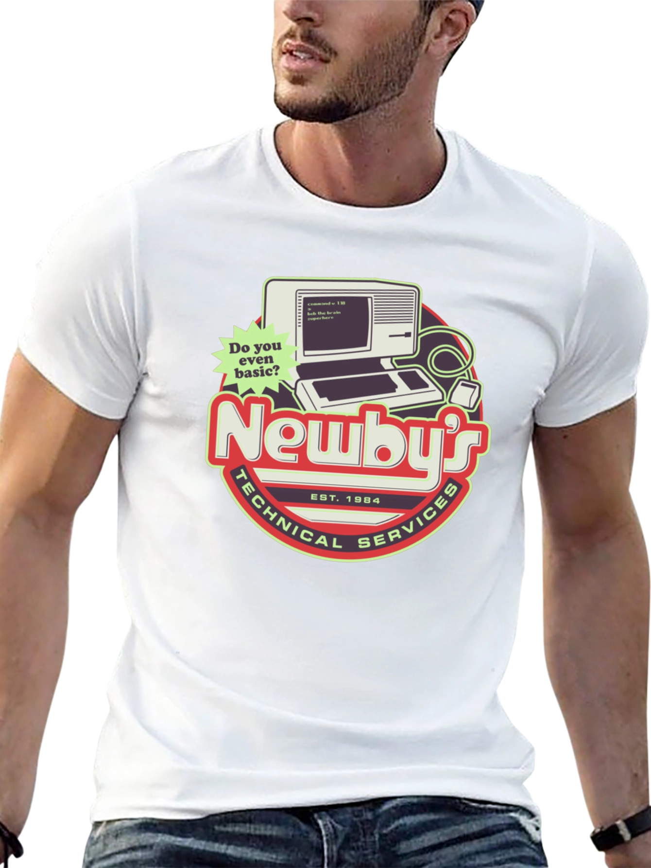 Black Newby's Technical Services Retro Computer Graphic T-Shirt view 13