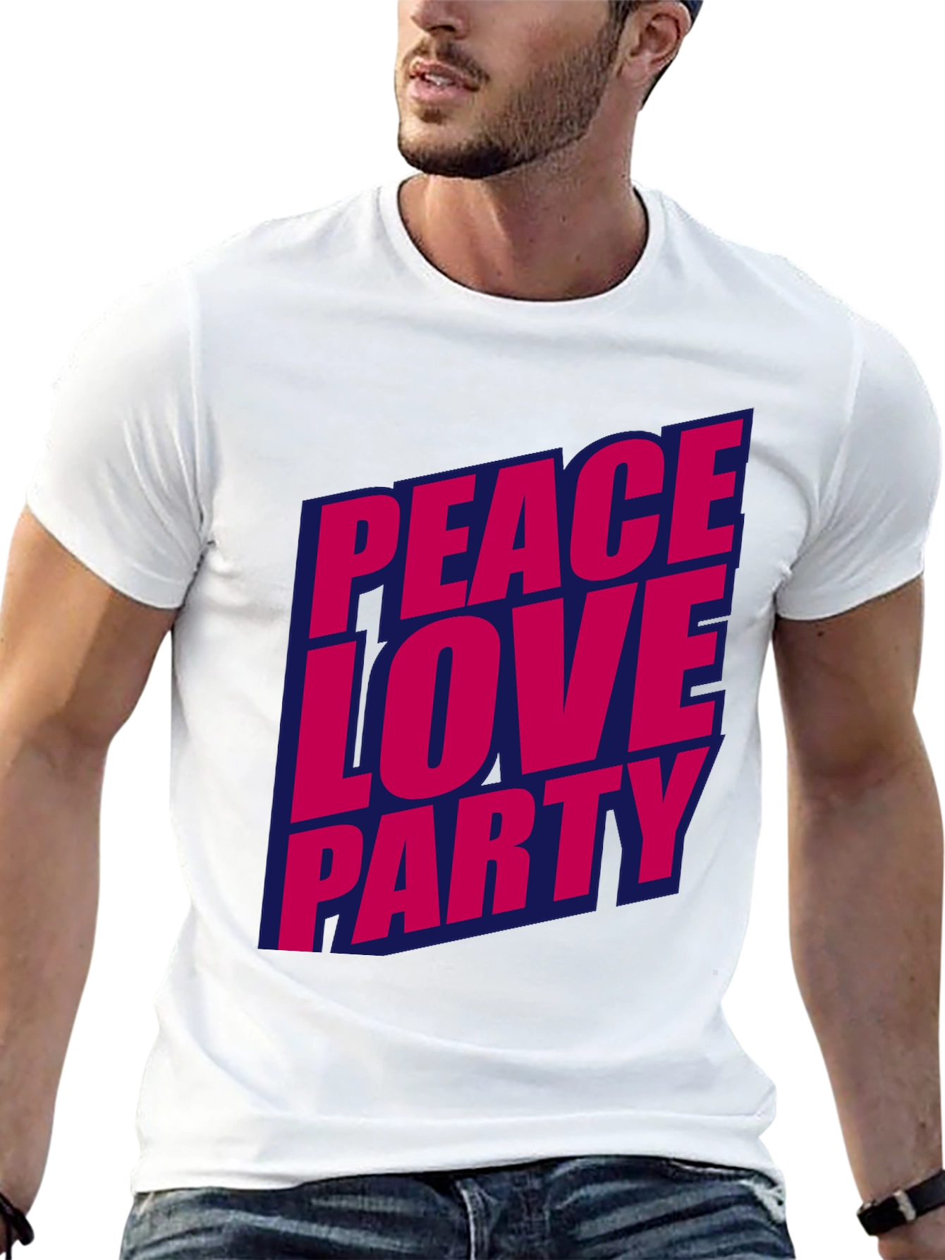 Black Peace Love Party Graphic Tee - Stylish Crew Neck T-Shirt view 13