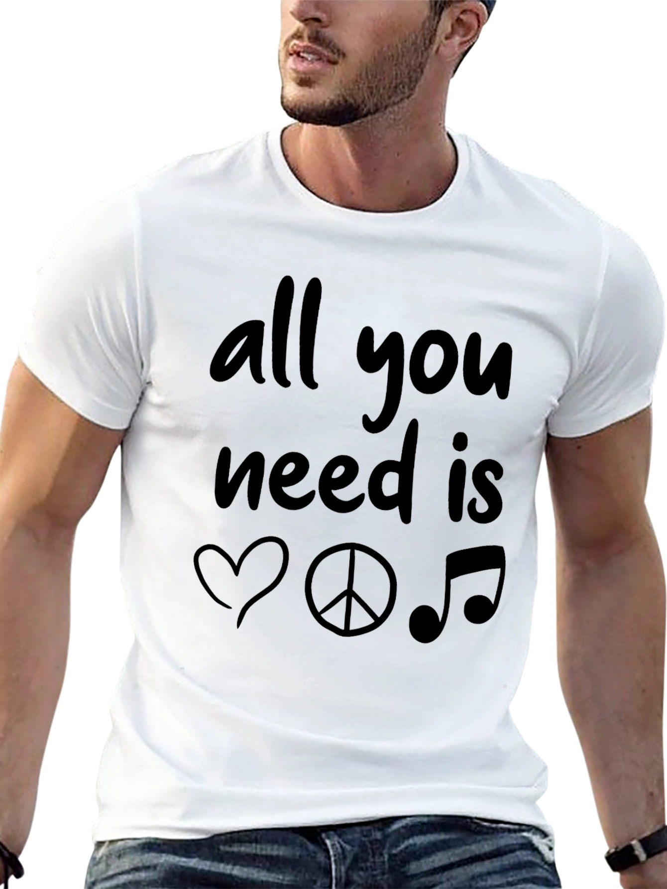 Black All You Need Is Love Peace Music Black T-Shirt view 13
