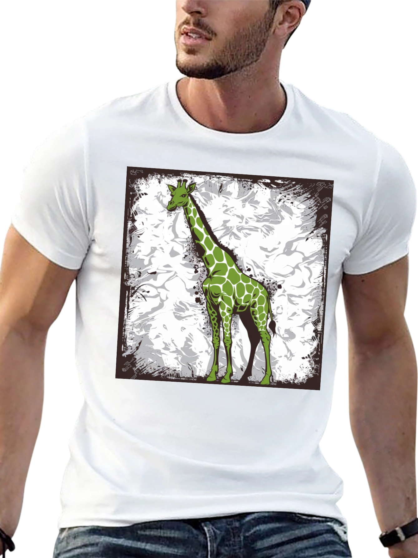 Black Green Giraffe Graphic Tee - Stylish Animal Print Shirt view 13