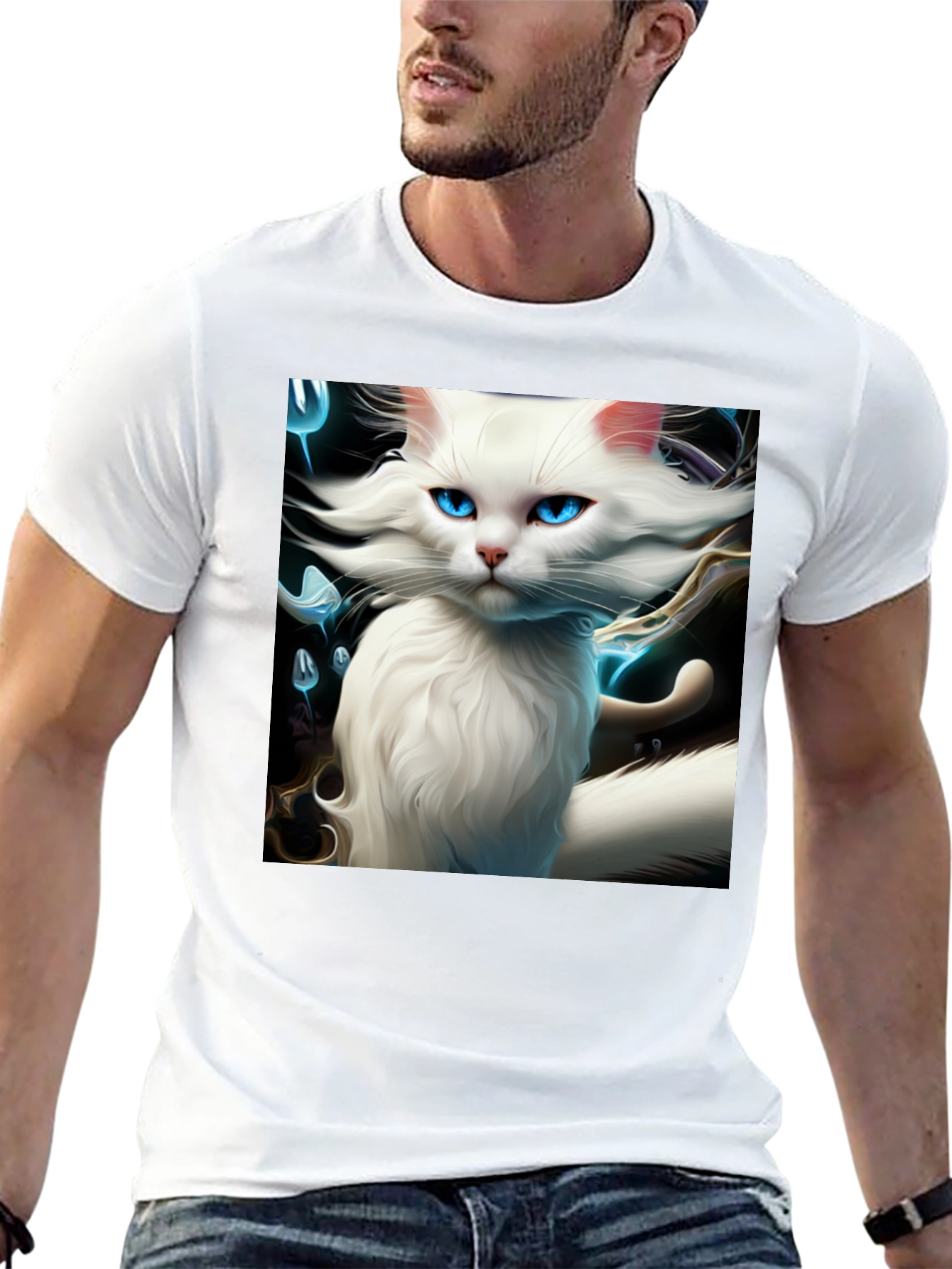 Black Cat Art Graphic Tee - Black Cotton Blend view 13