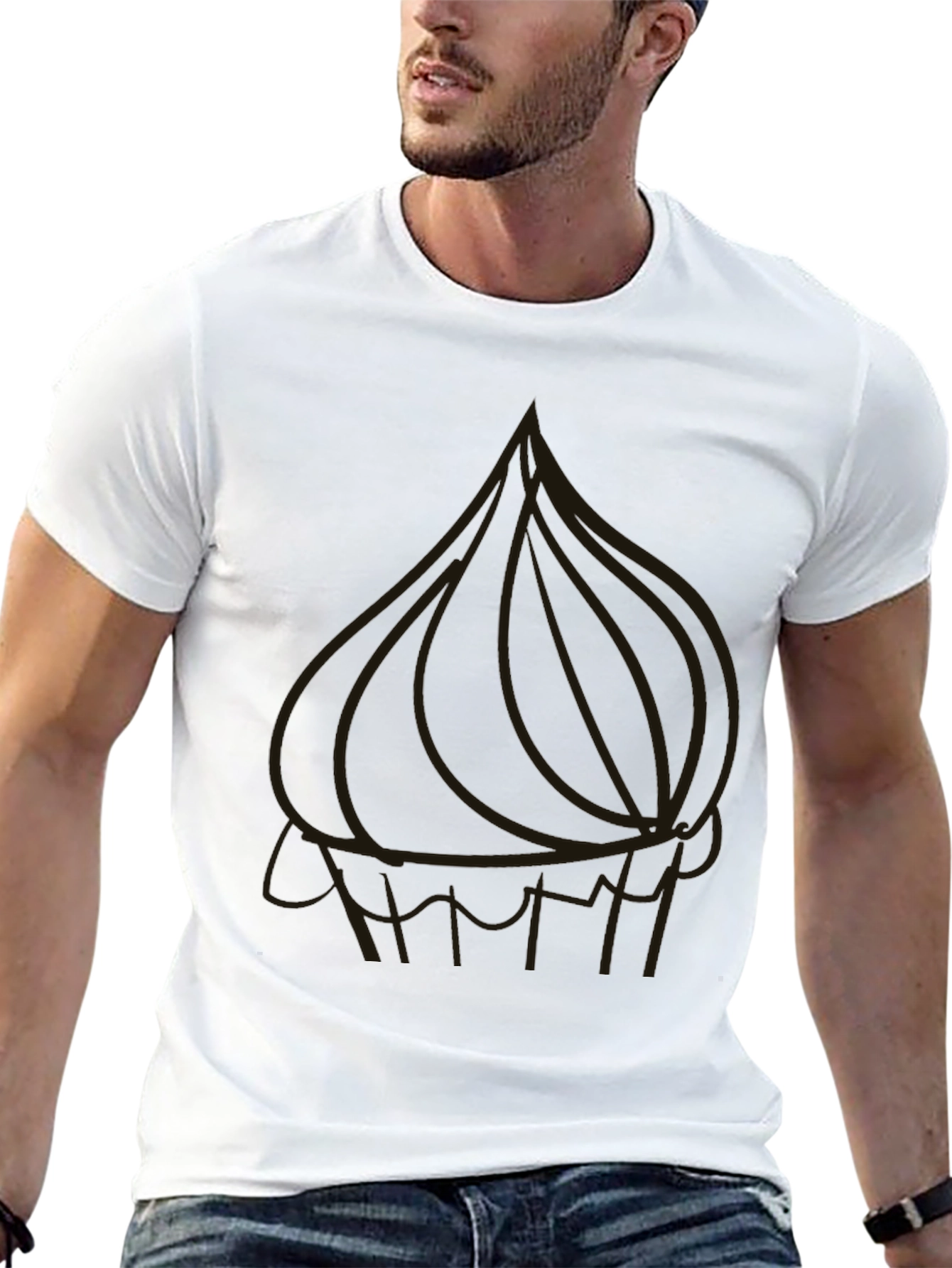 Black Men's Black Graphic T-Shirt - Onion Design view 13
