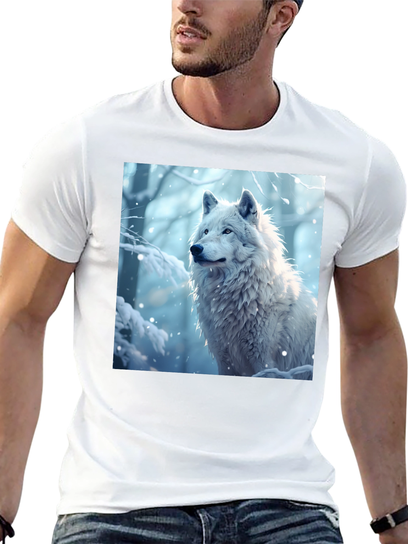 Black Wolf Graphic Tee - Winter Scene Black T-Shirt view 13