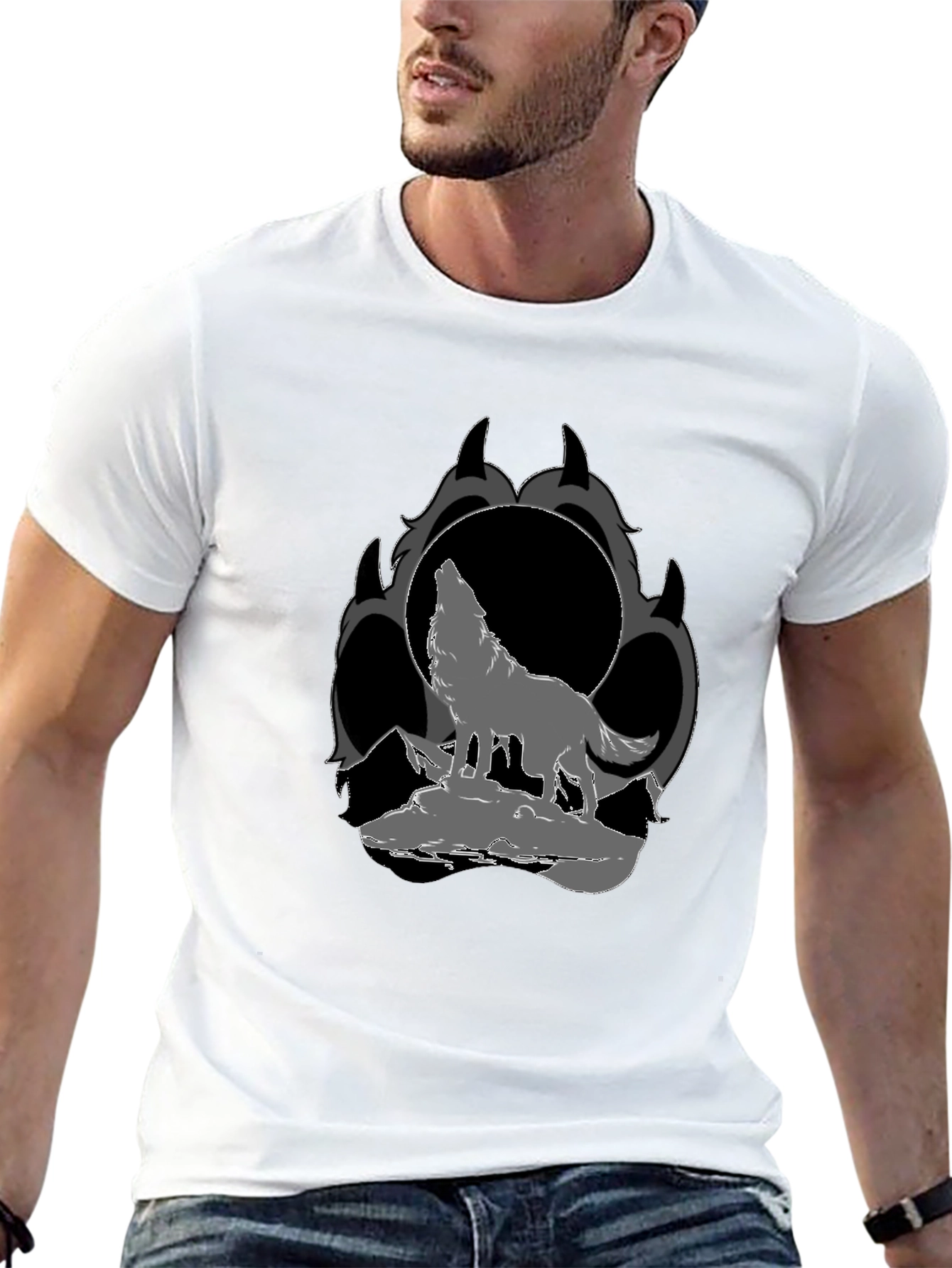 Black Wolf Howling at Moon Graphic T-Shirt view 13