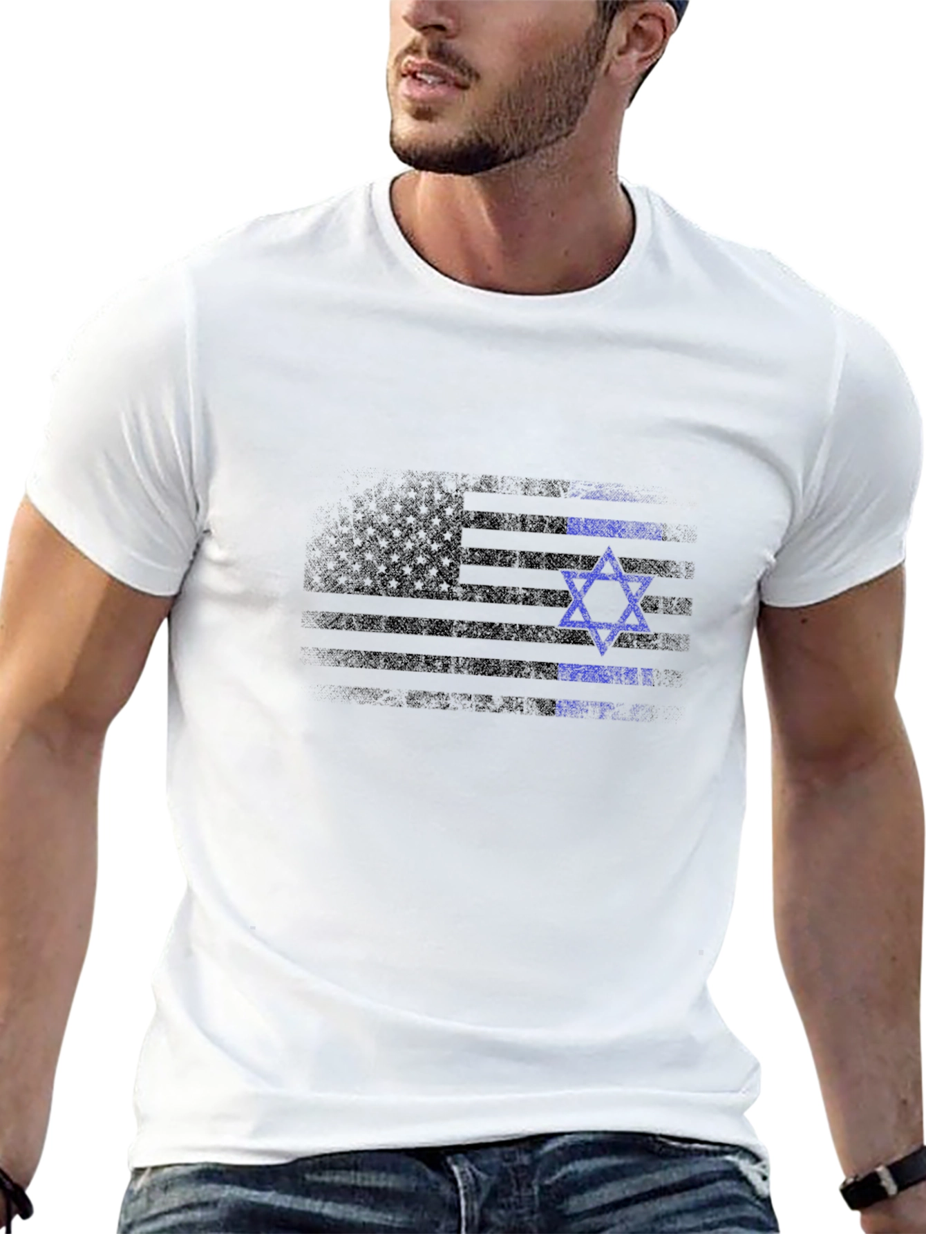 Black USA Israel Flag Graphic T-Shirt view 13