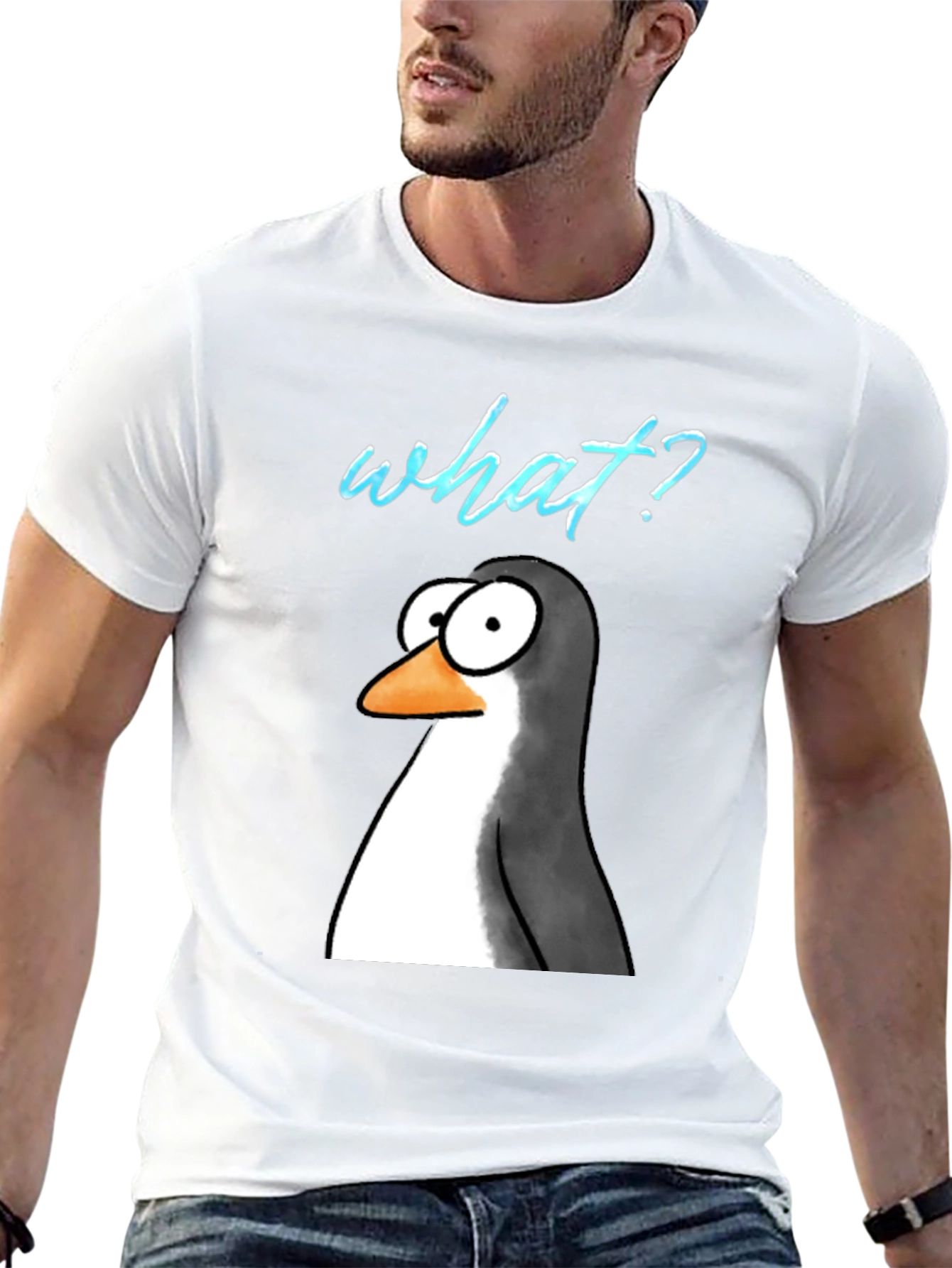 Black Funny Penguin What? Graphic T-Shirt view 13