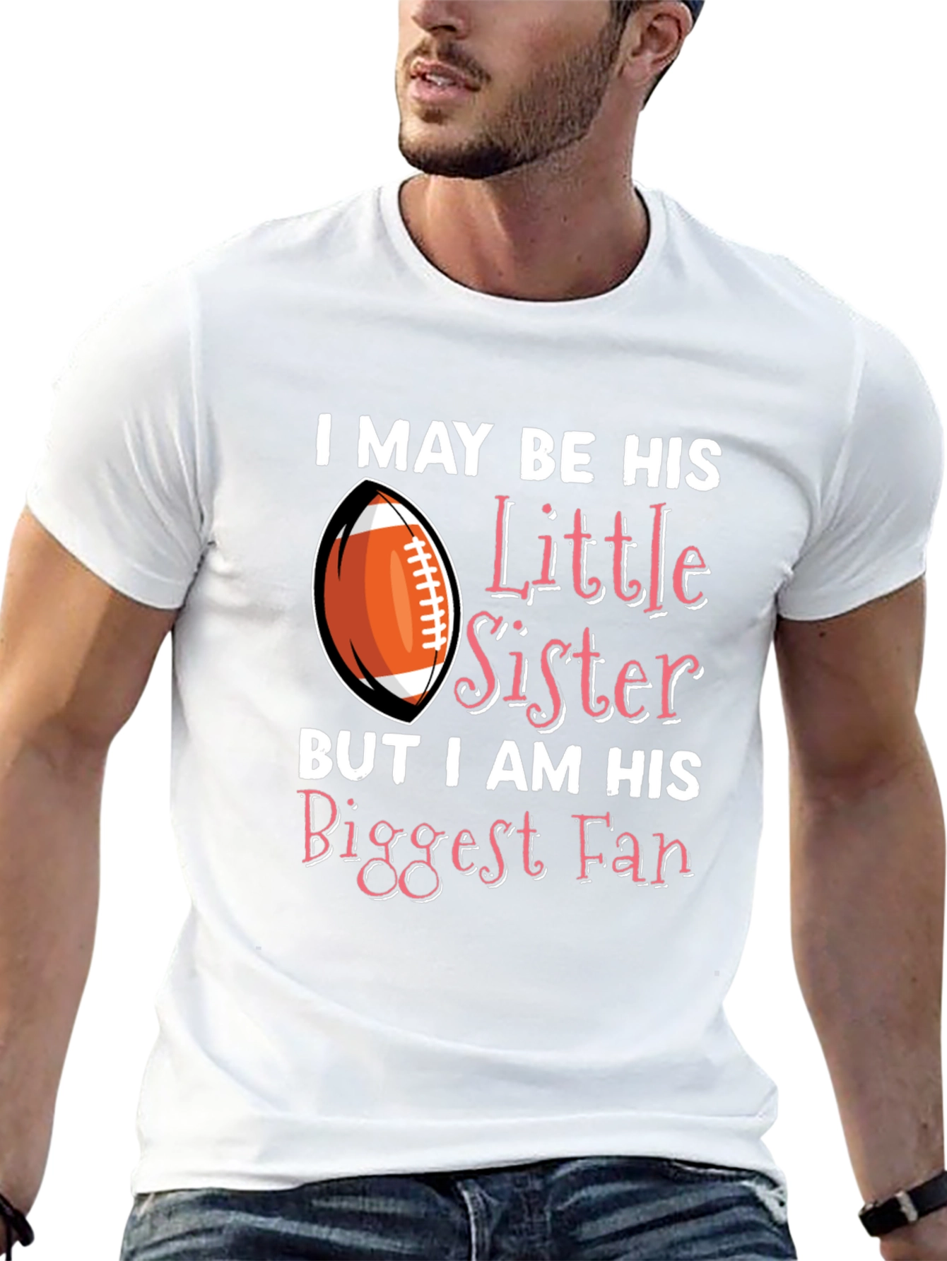 Black Little Sister Biggest Fan Football T-Shirt view 13