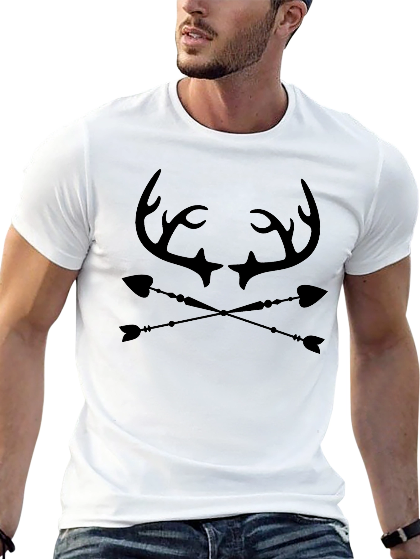 Black Antler & Arrow Graphic Tee - Black Cotton view 13