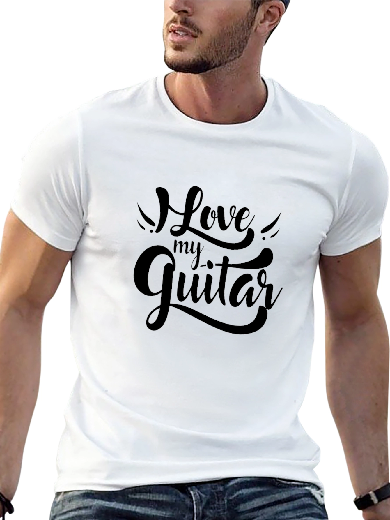 Black Love My Guitar Black Graphic T-Shirt view 13
