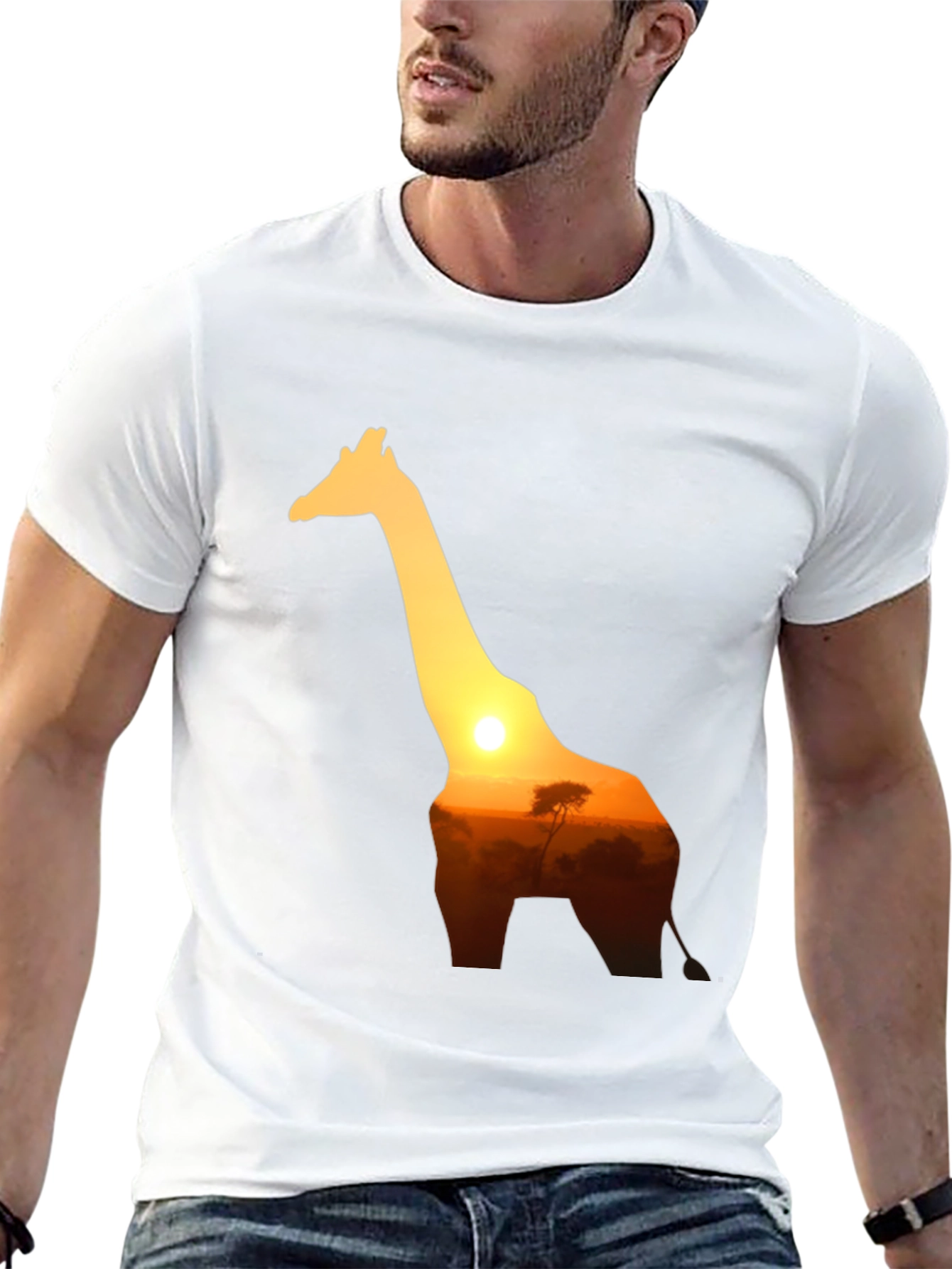 Black Giraffe Sunset Graphic Tee - Black Cotton T-Shirt view 13