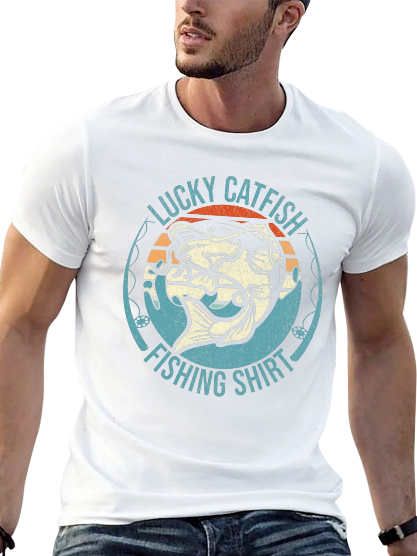 Black Lucky Catfish Fishing Shirt - Black Graphic Tee view 13