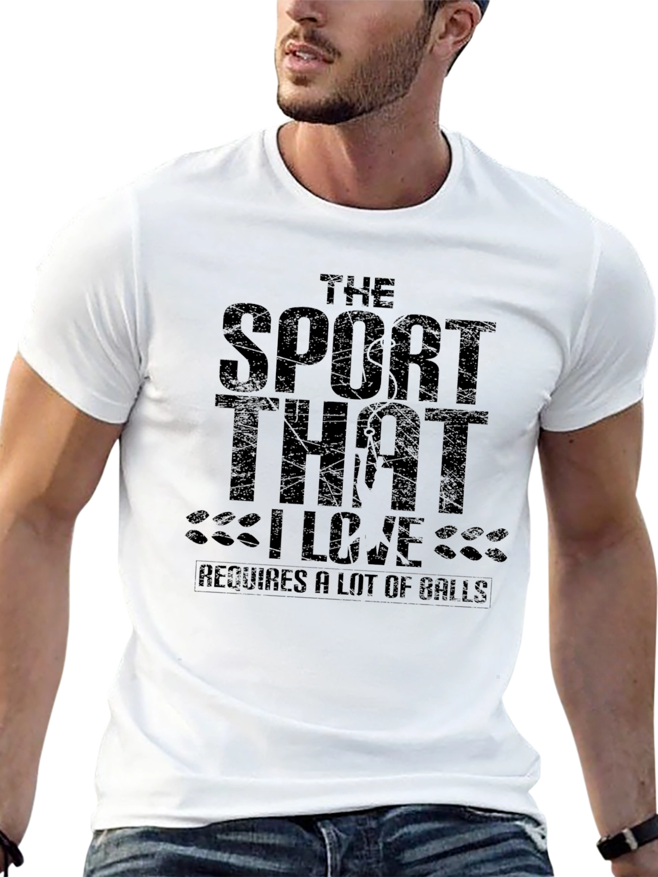 Black Funny "Sport That I Love" Men's Black T-Shirt view 13