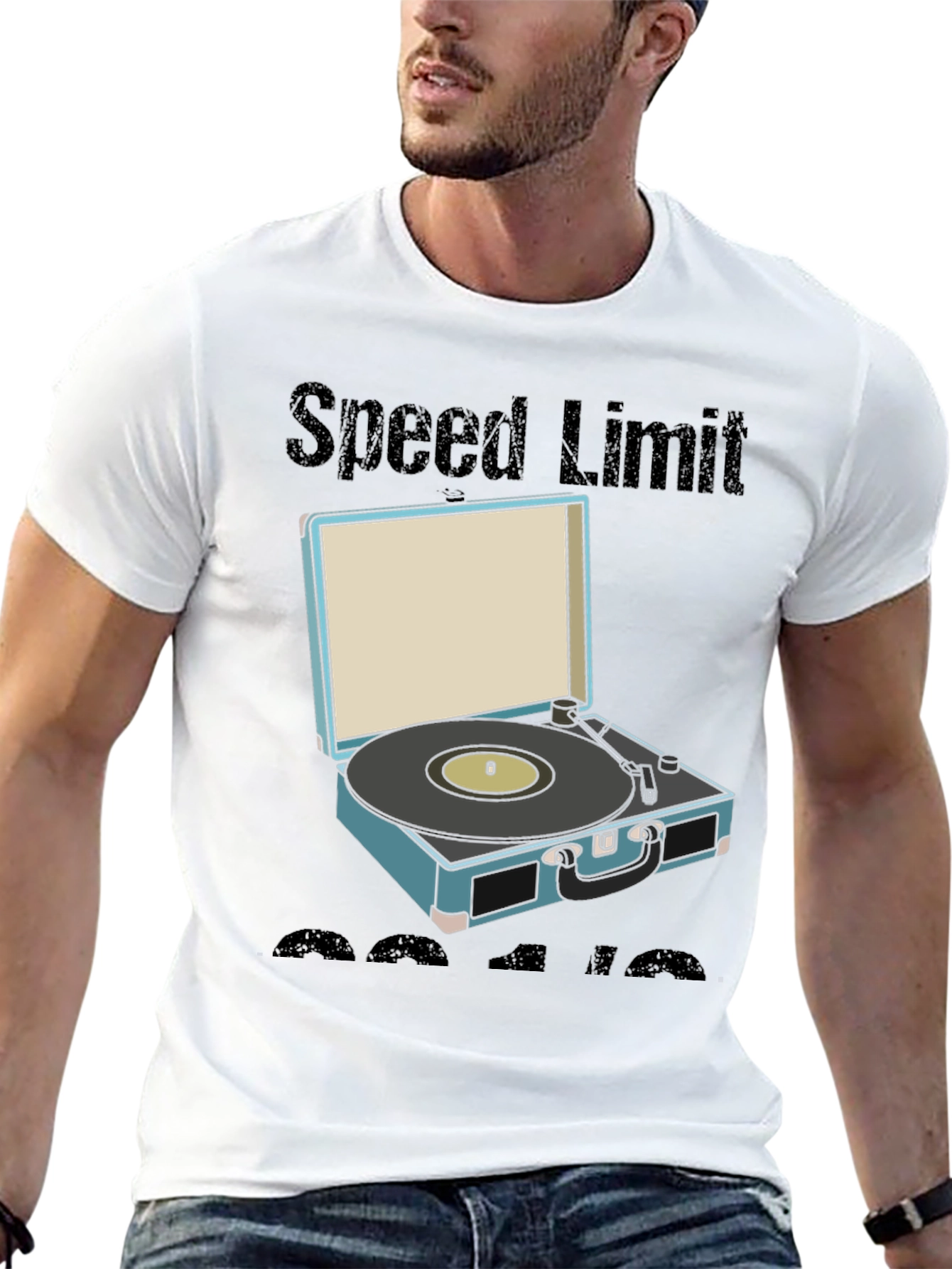 Black Retro Speed Limit Vinyl Record Player T-Shirt view 13
