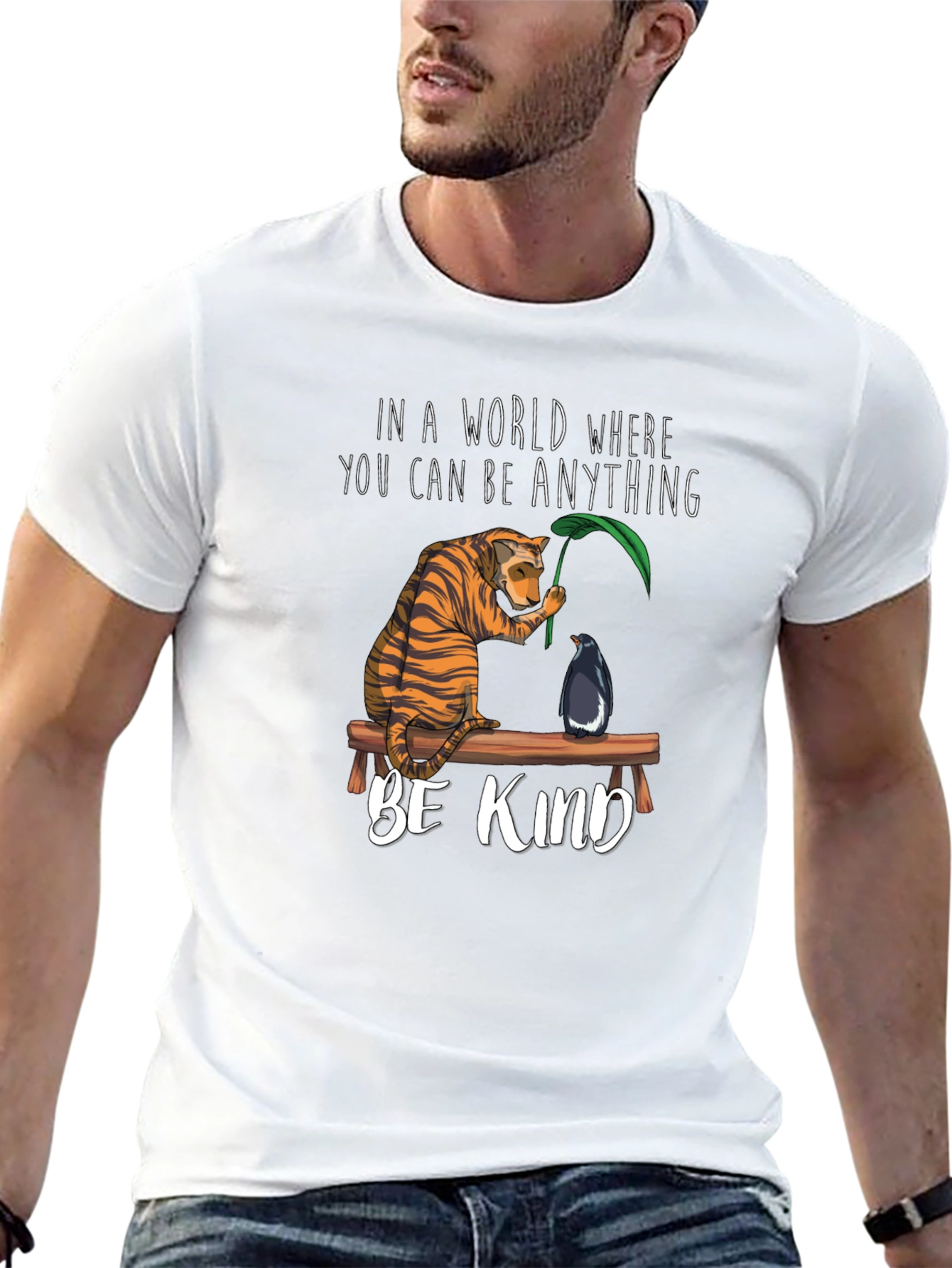 Black Be Kind Graphic T-Shirt - Tiger & Penguin Design view 13