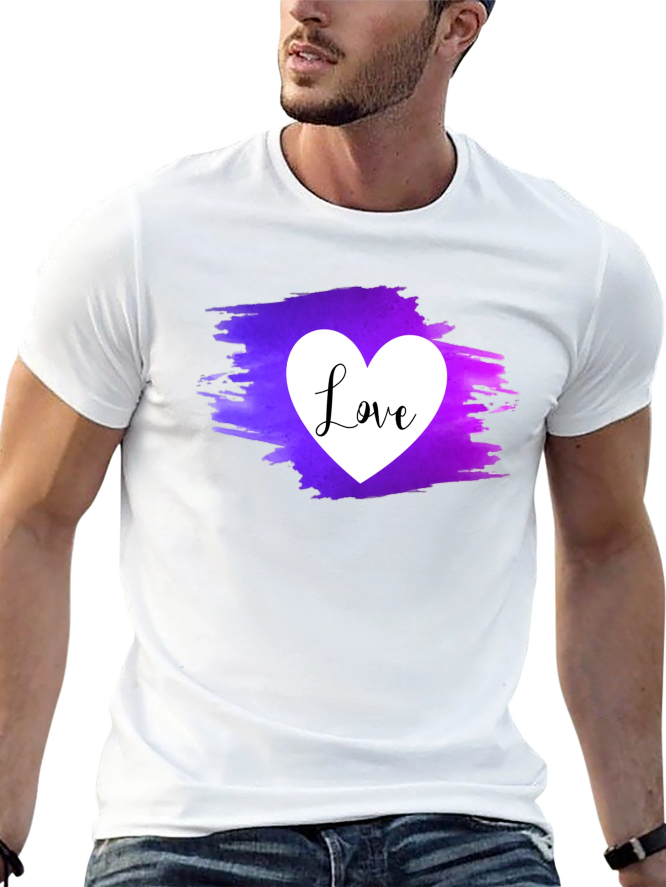 Black Love Heart Graphic Tee - Purple & White Print view 13
