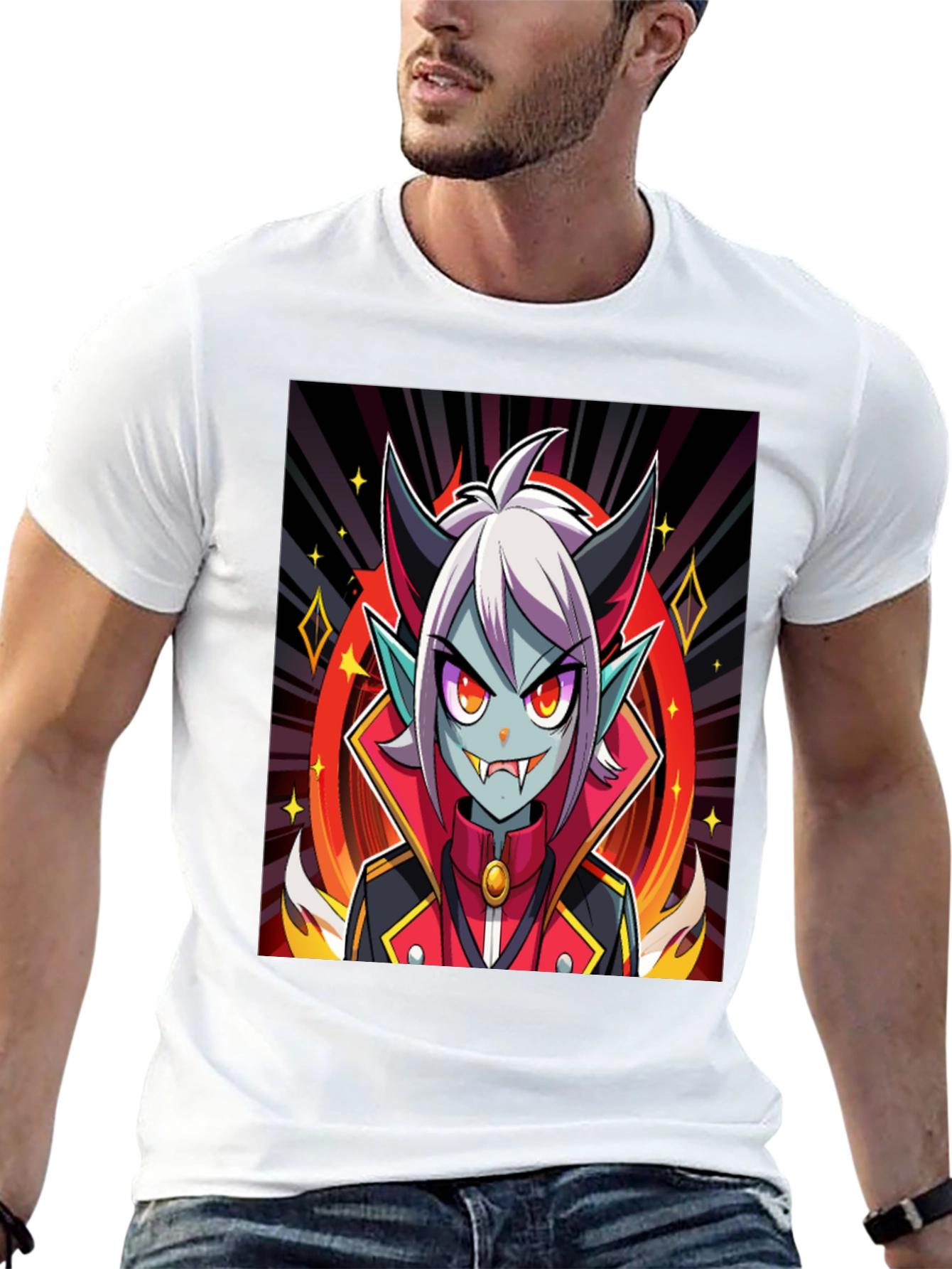 Black Anime Vampire Graphic Tee - Black Cotton Shirt view 13