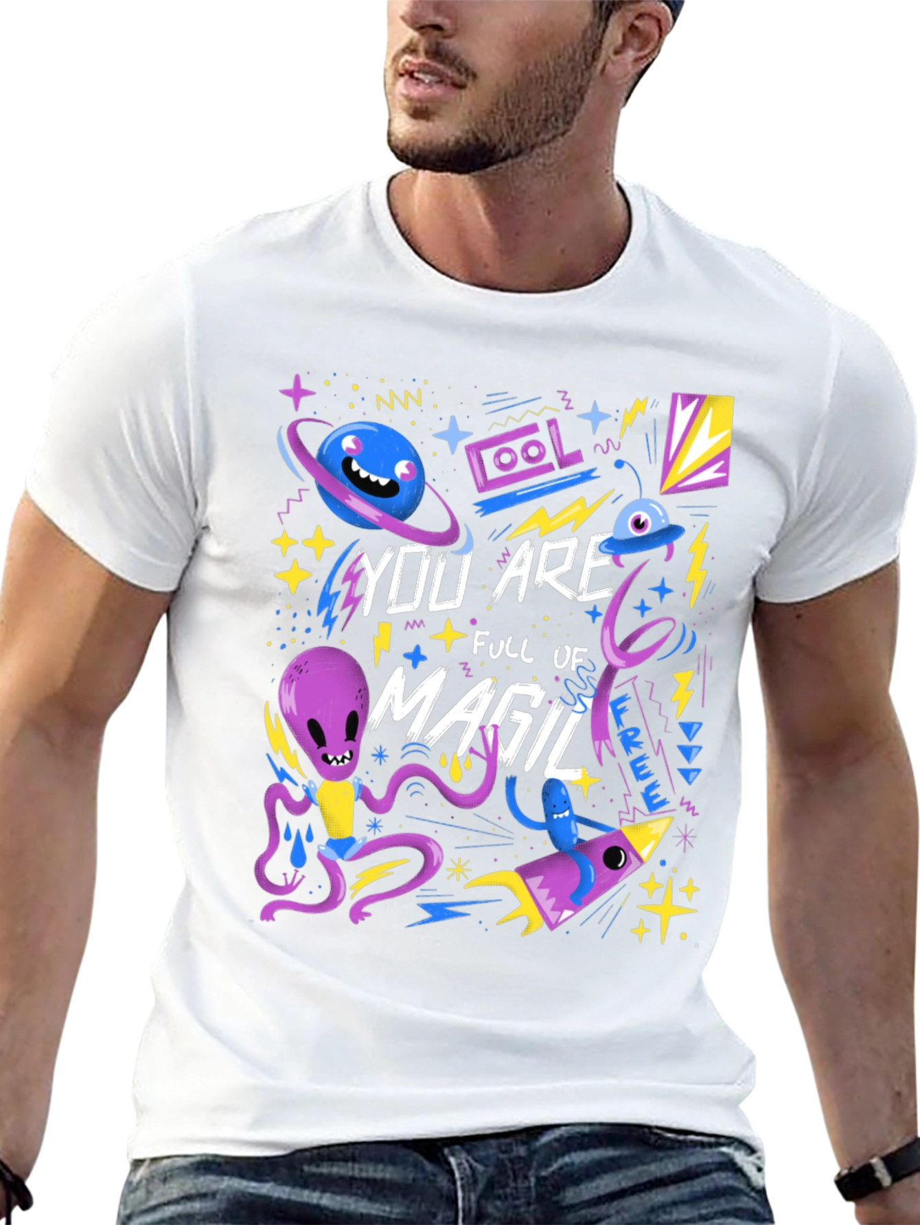 Black Space Magic Graphic T-Shirt - Cool Alien Design view 13