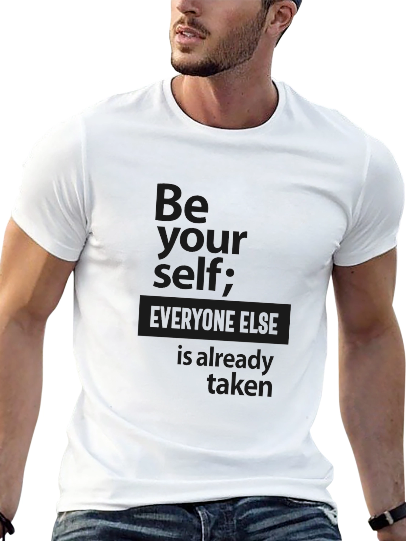 Black Be Yourself Black T-Shirt: Inspiring Quote Tee view 13