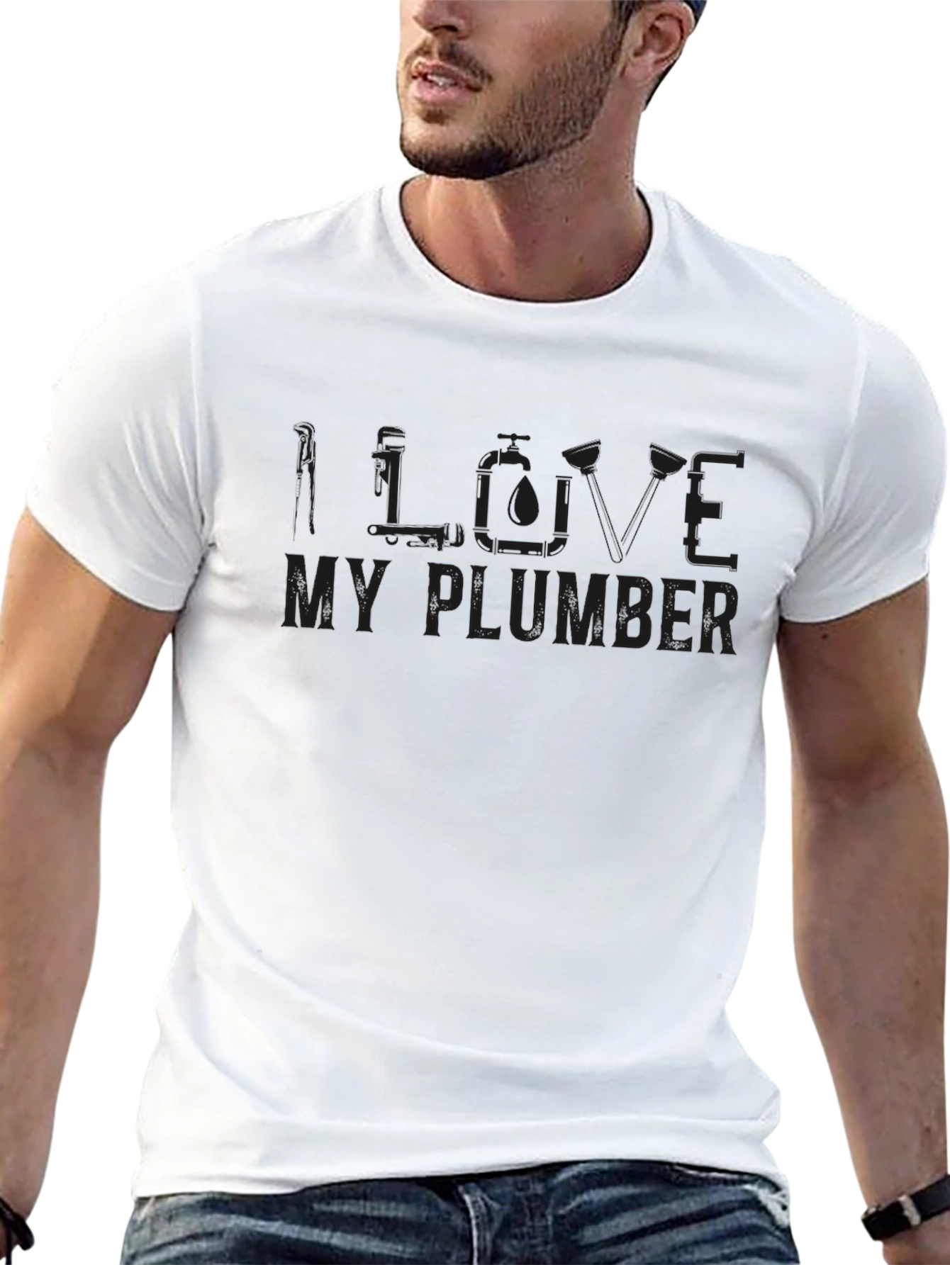 Black I LOVE MY PLUMBER Funny Graphic T-Shirt view 13