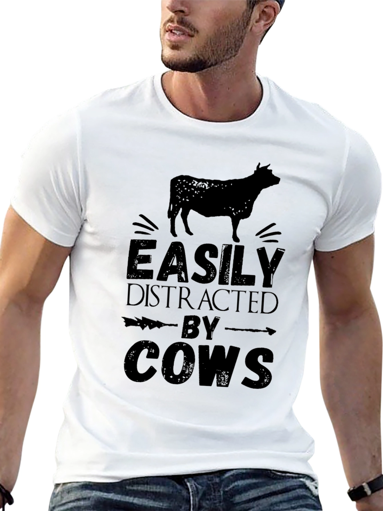 Black Easily Distracted By Cows Graphic T-Shirt view 13
