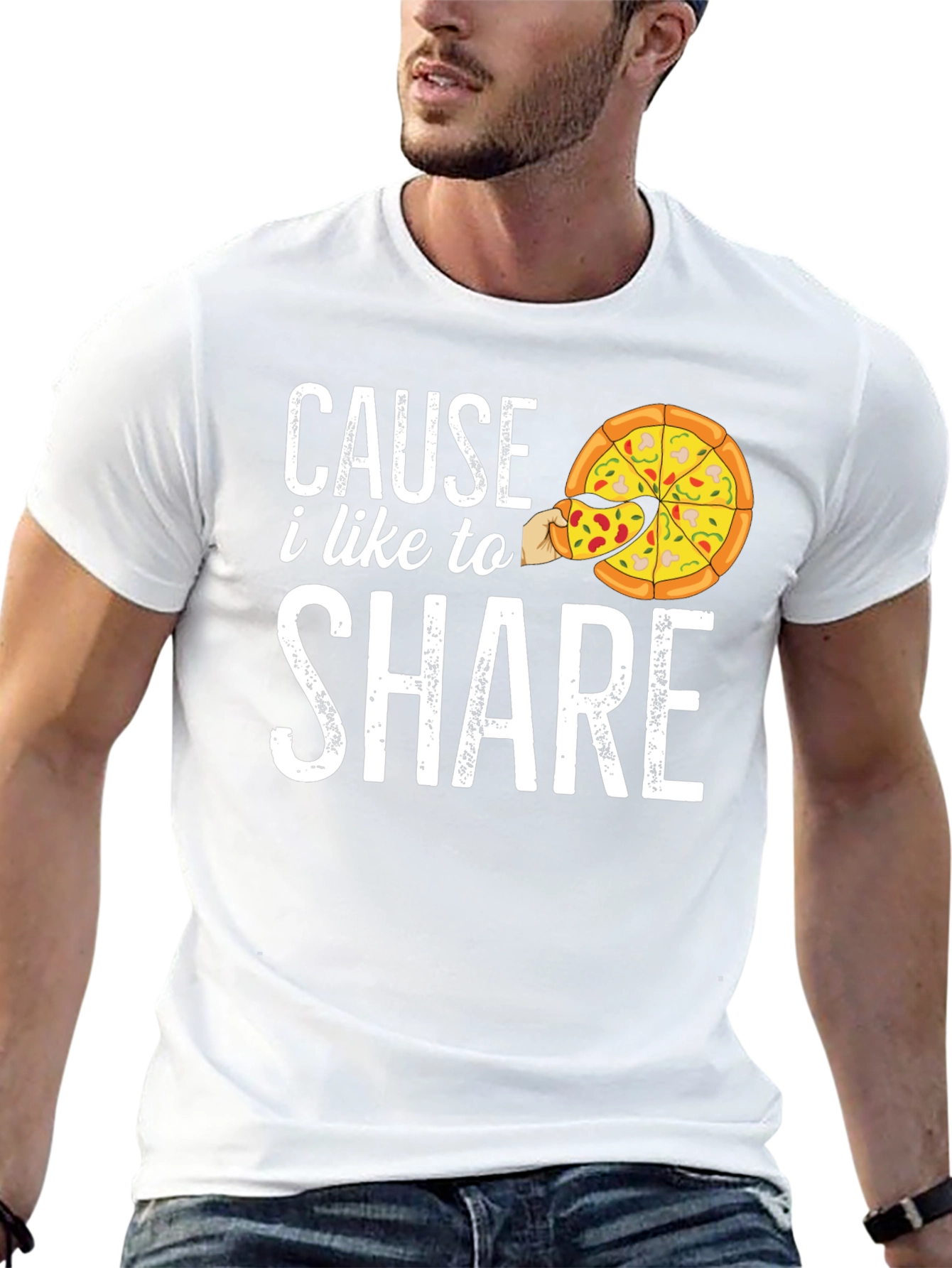 Black Cause I Like to Share Pizza Graphic T-Shirt view 13