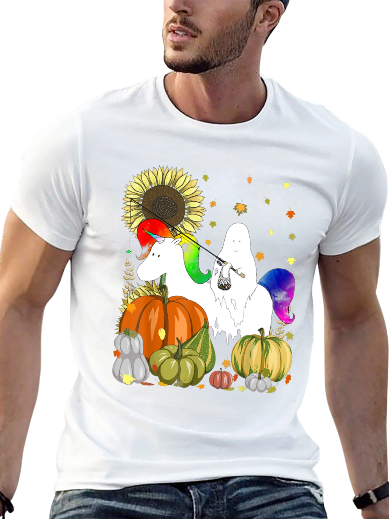 Black Unicorn Ghost Pumpkin Fall T-Shirt view 13