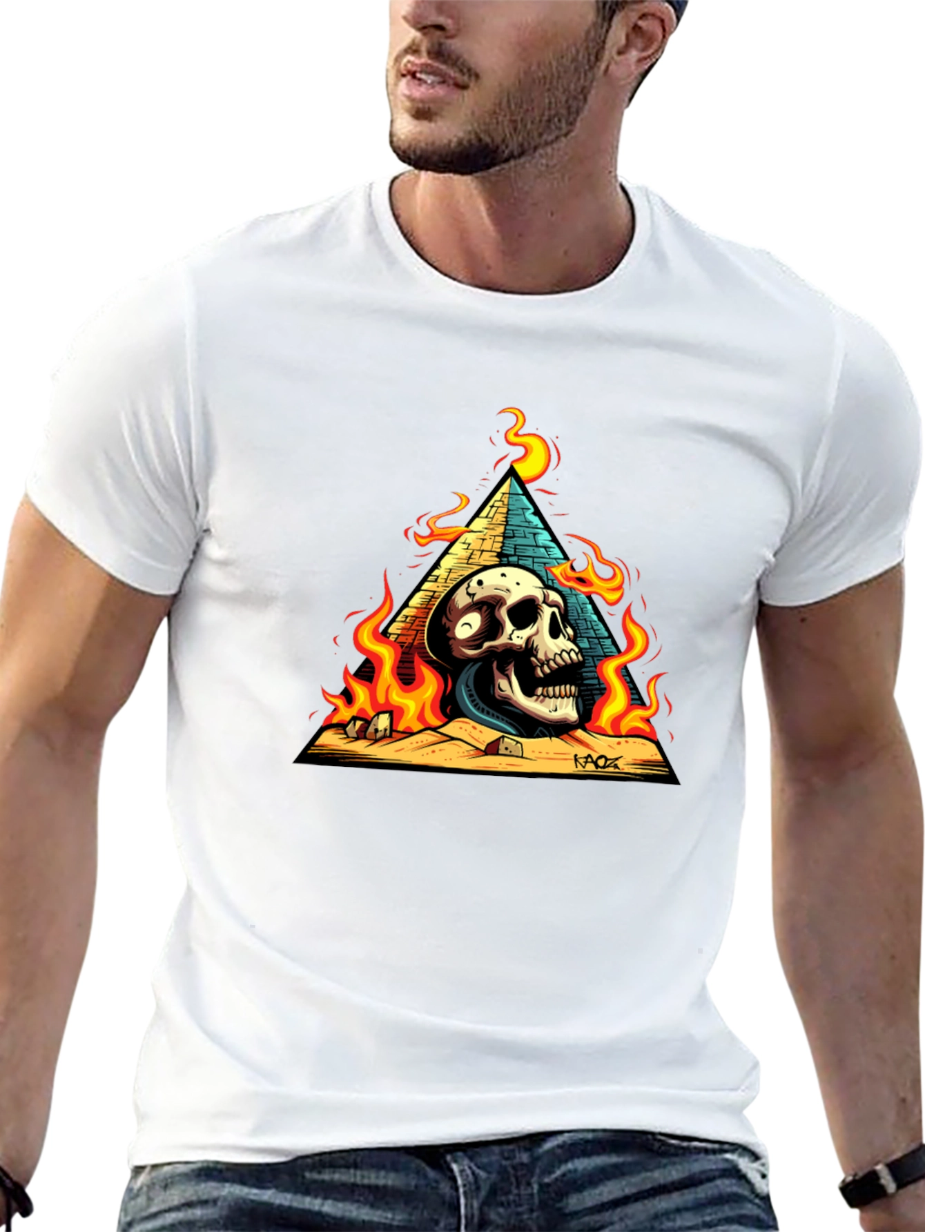 Black Skull Pyramid Graphic Tee - Men's Black T-Shirt view 13