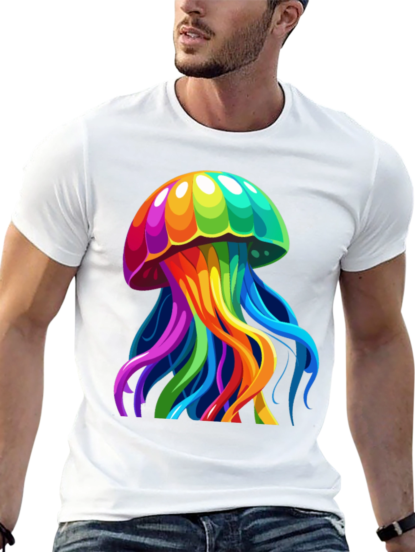 Black Rainbow Jellyfish Graphic Tee - Unique Black T-Shirt view 13