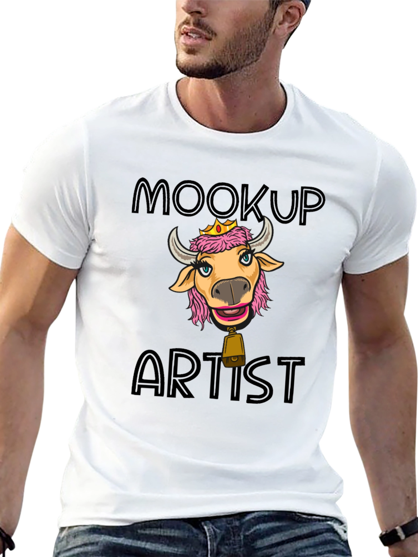 Black Moocup Artist Graphic T-Shirt Funny Cow Tee view 13