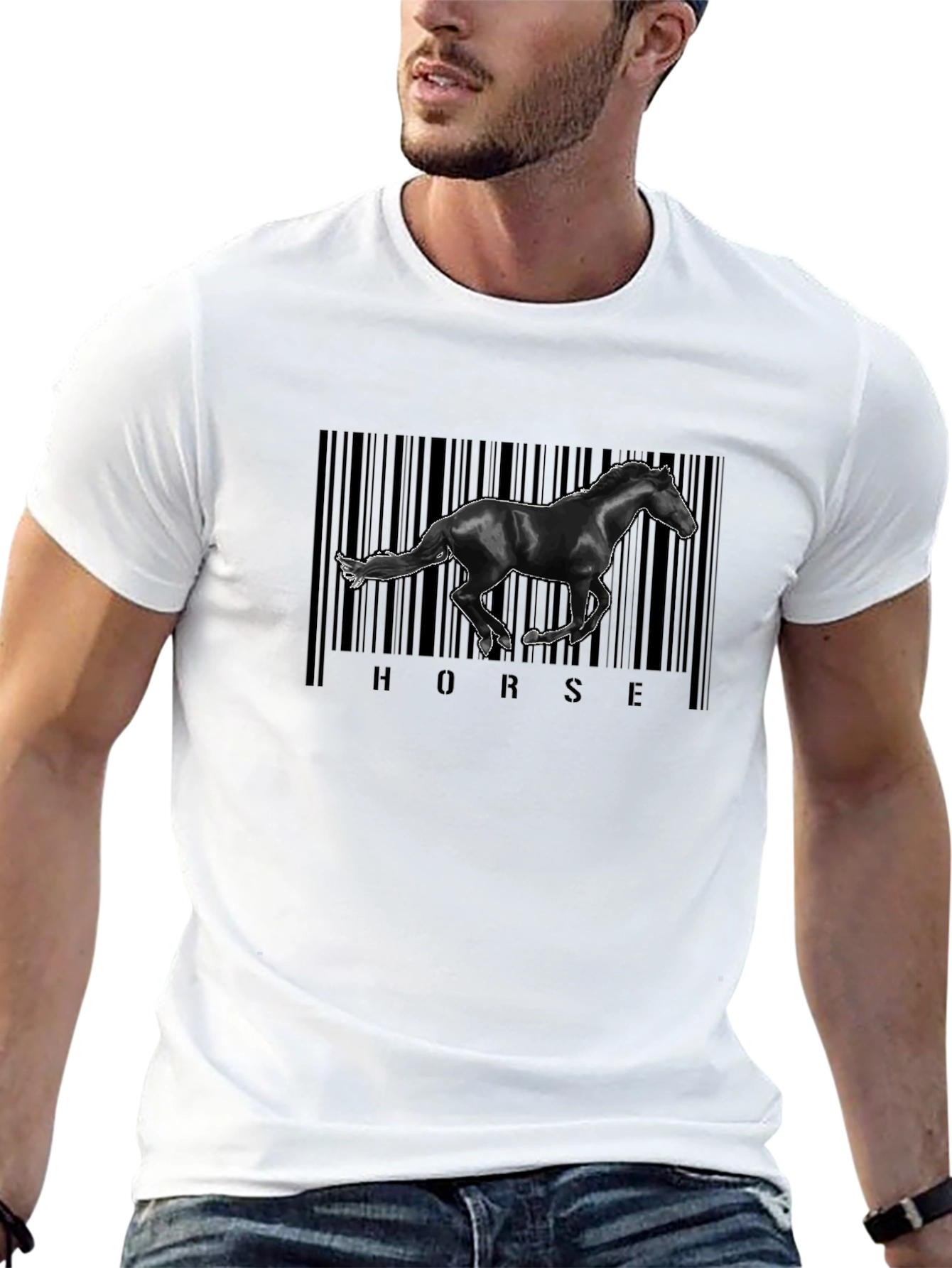 Black Horse Barcode Graphic Tee - Black Cotton view 13