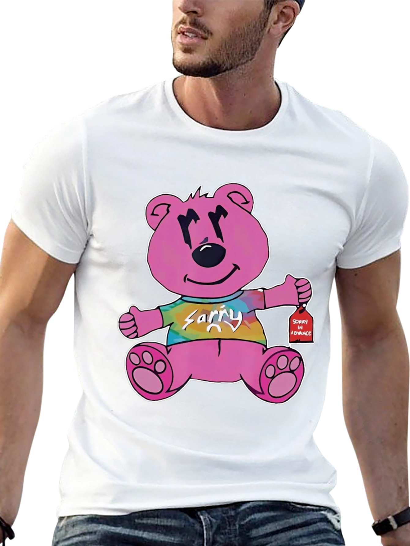 Black Novelty Graphic Tee: Pink Bear 'Sorry in Advance' view 13
