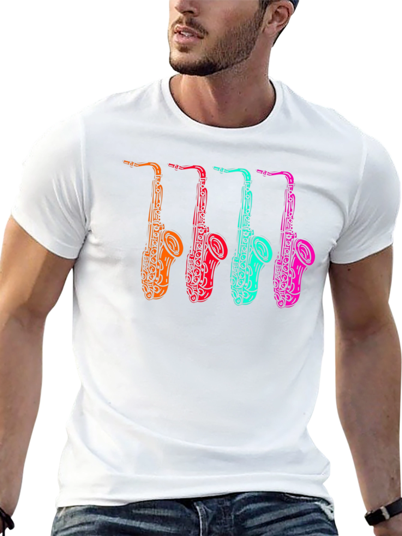 Black Cool Saxophone Graphic Tee - Musician Style view 13