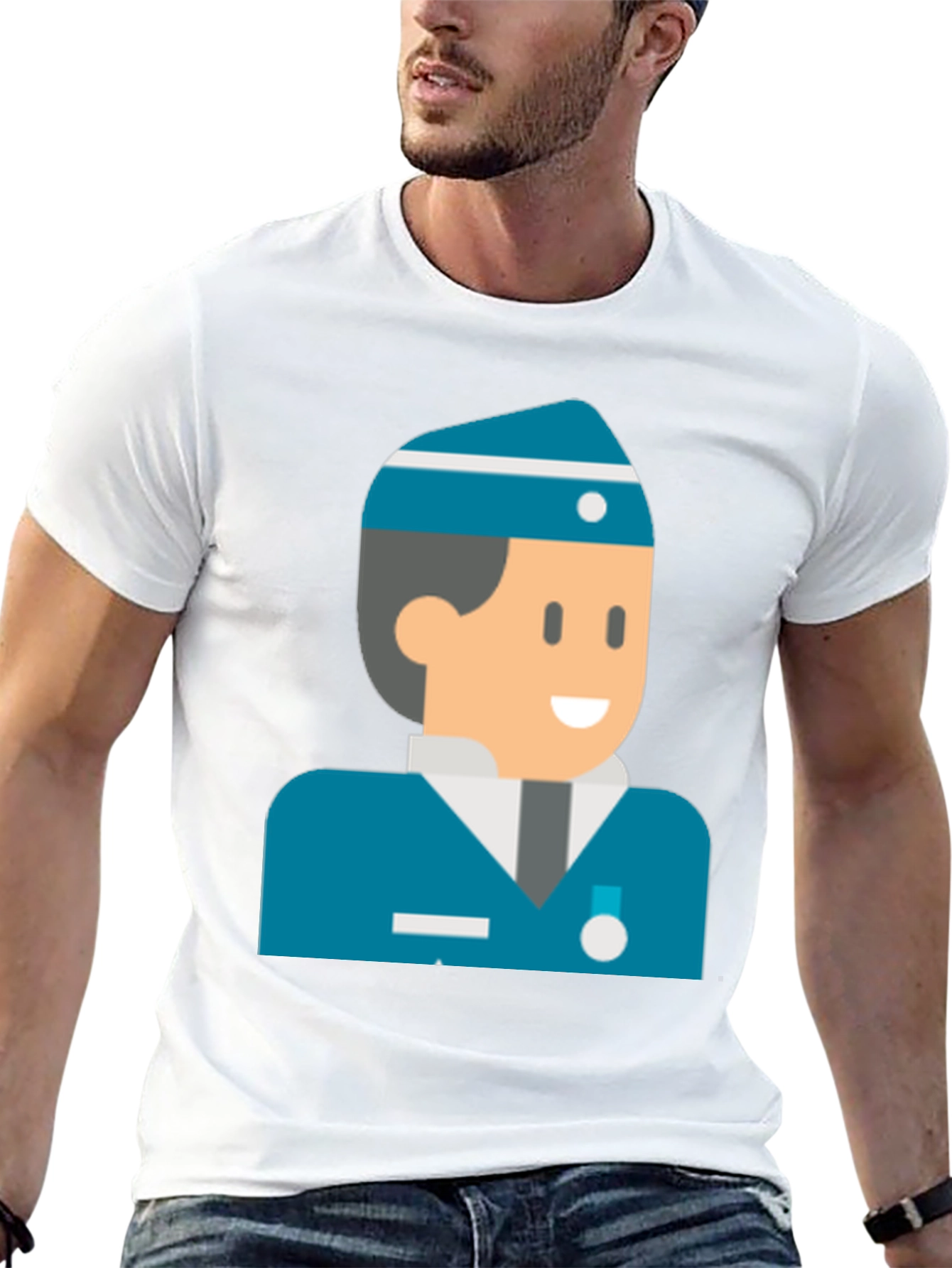 Black Cartoon Naval Officer Black T-Shirt view 13