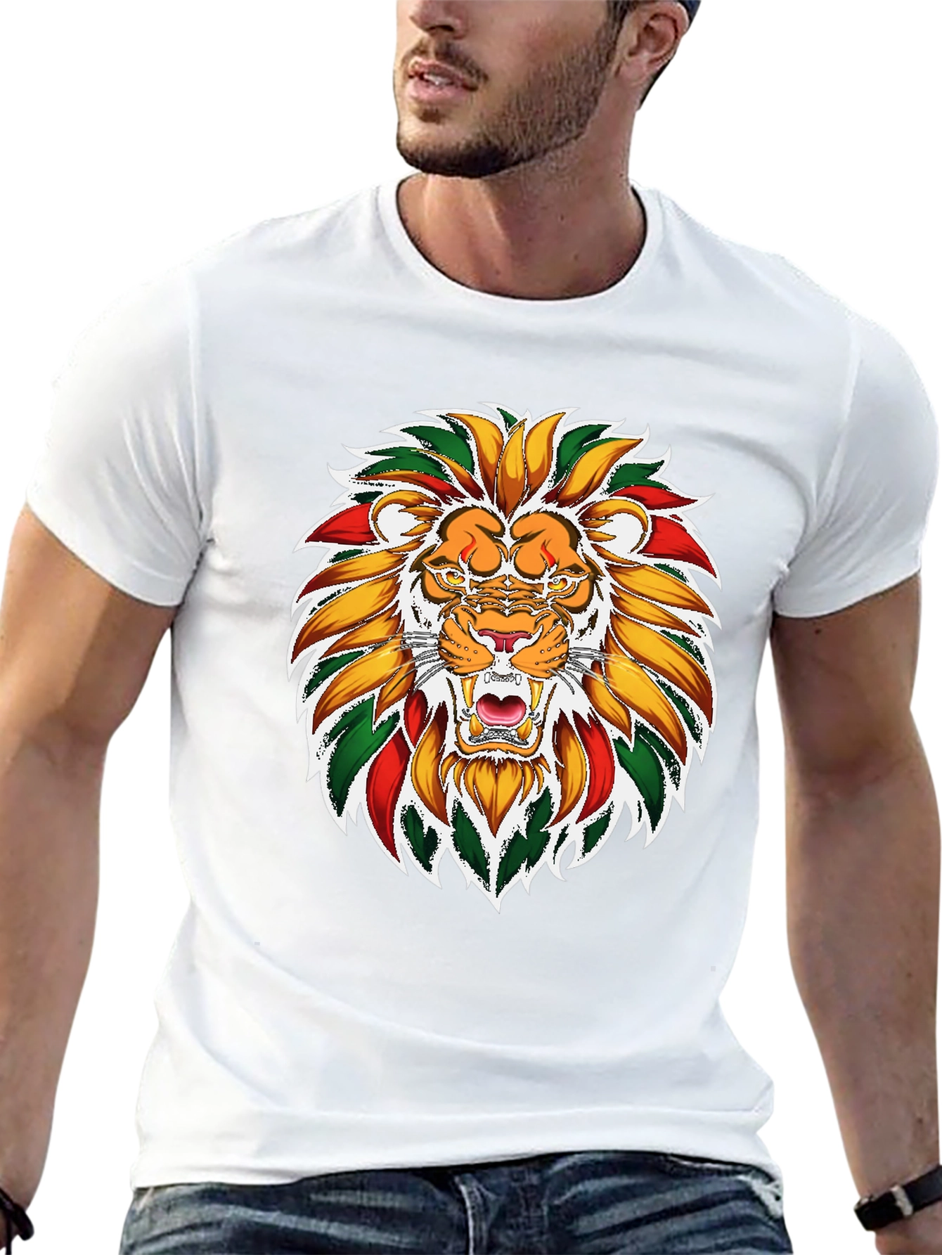 Black Lion Rastafarian Rasta Colors Graphic T-Shirt view 13