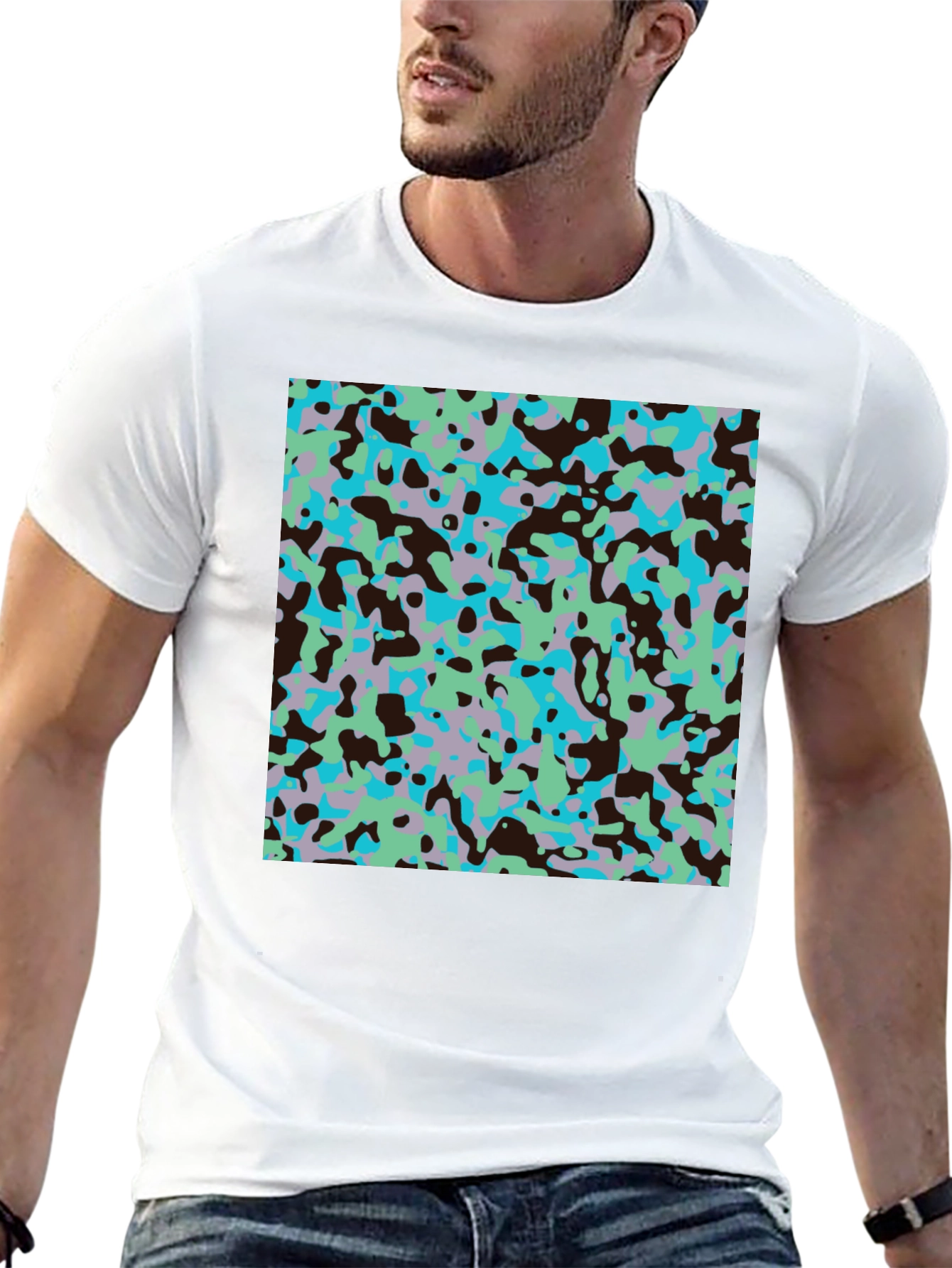 Black Abstract Camo Print Black T-Shirt view 13