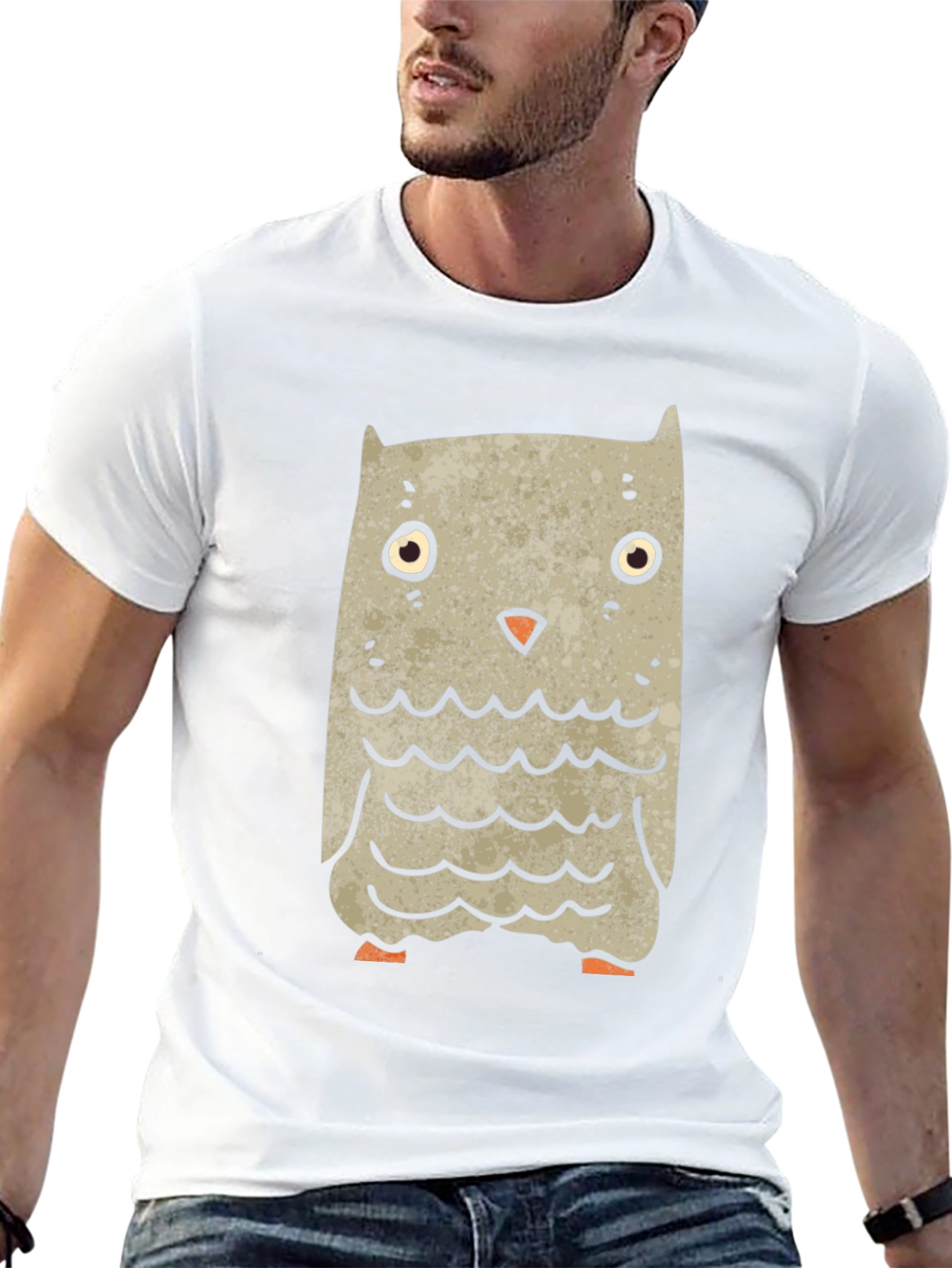 Black Cartoon Owl Graphic Tee - Black Unisex T-Shirt view 13