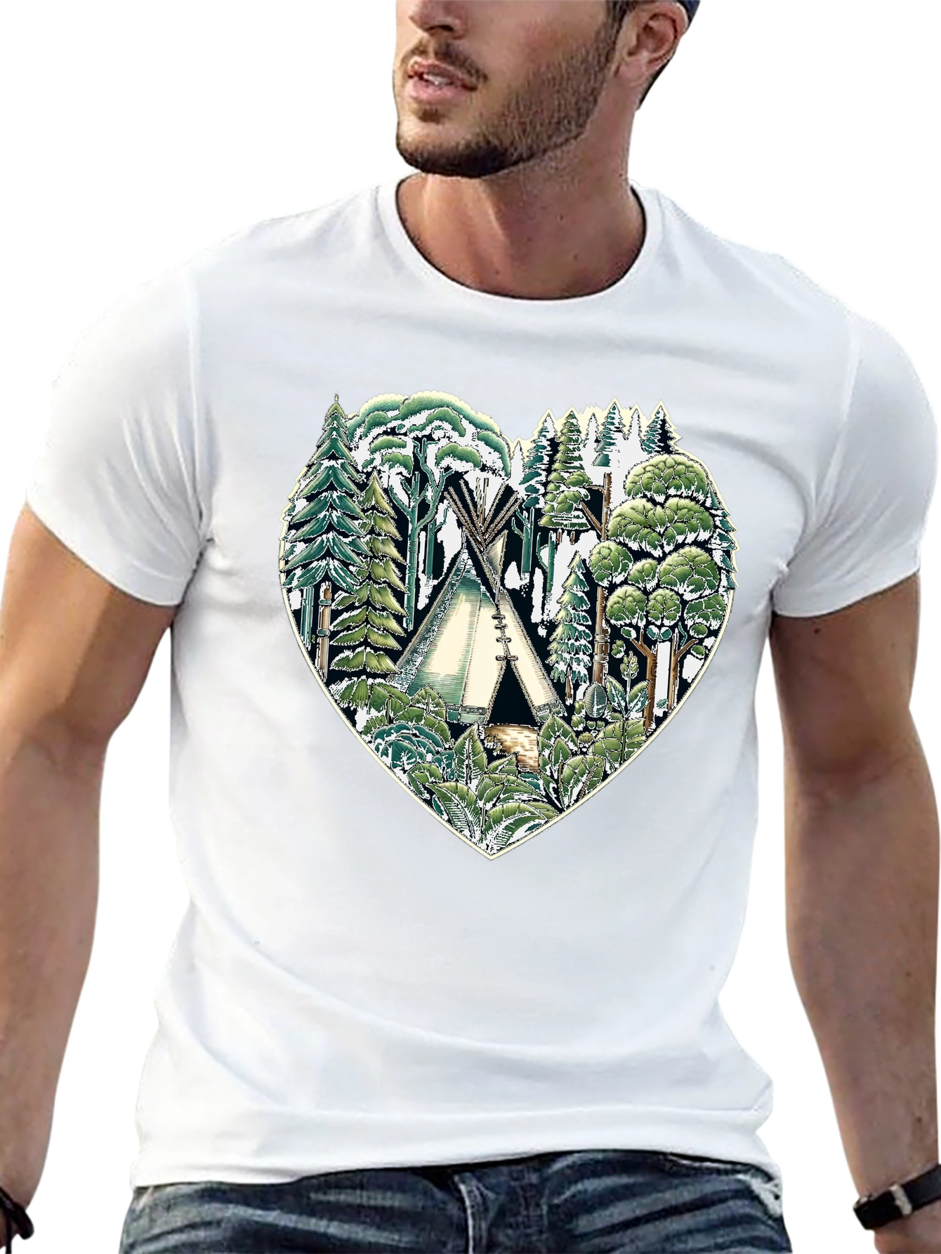 Nature Heart Tee: Tipi Forest Graphic Print T-Shirt - 13