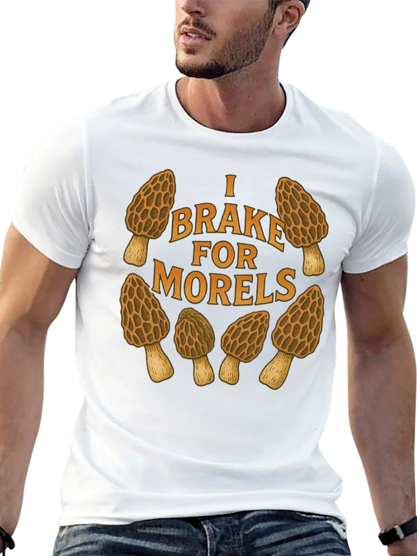 Black I Brake for Morels Mushroom Hunting T-Shirt view 13