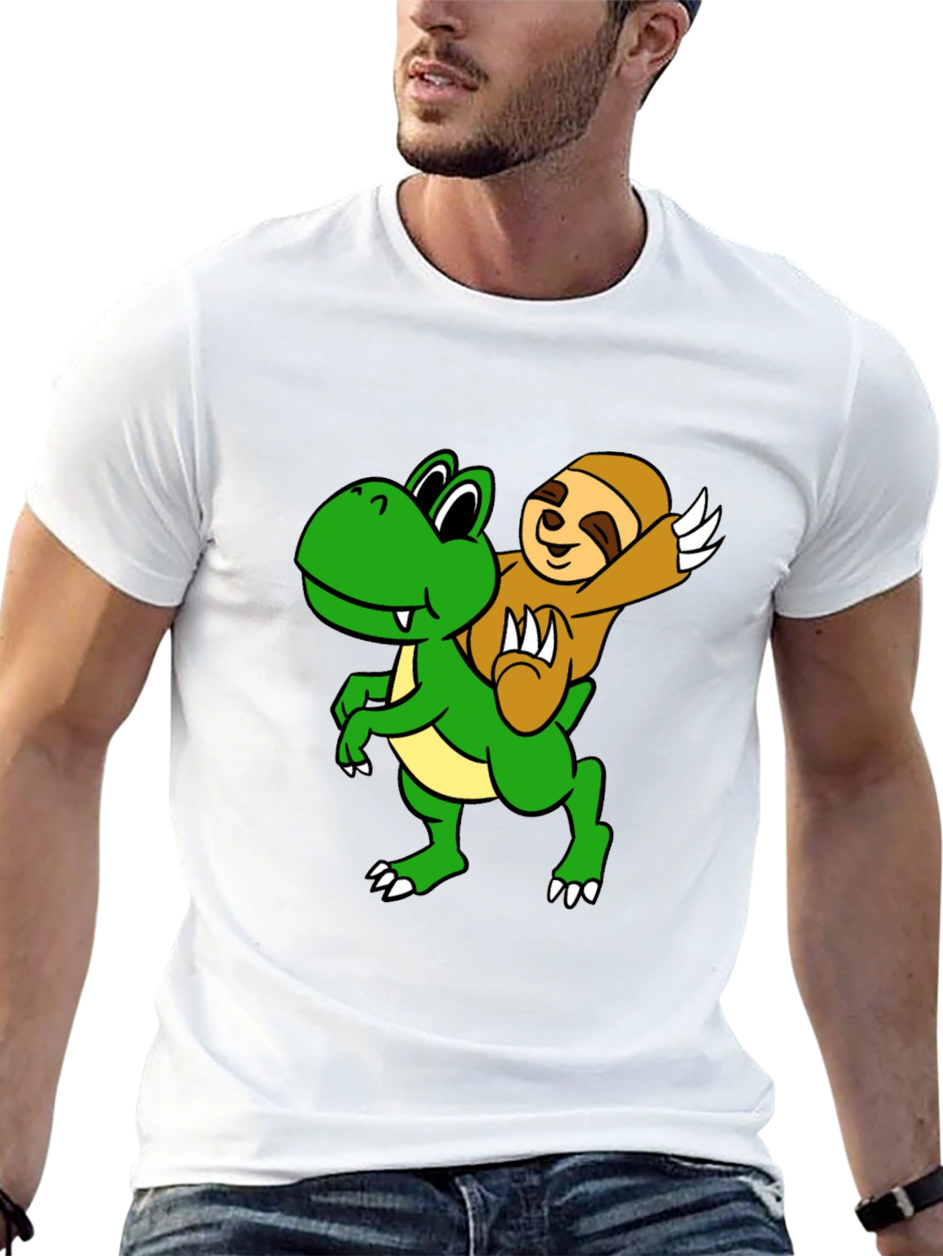 Black Sloth Riding Dinosaur Graphic Tee view 13
