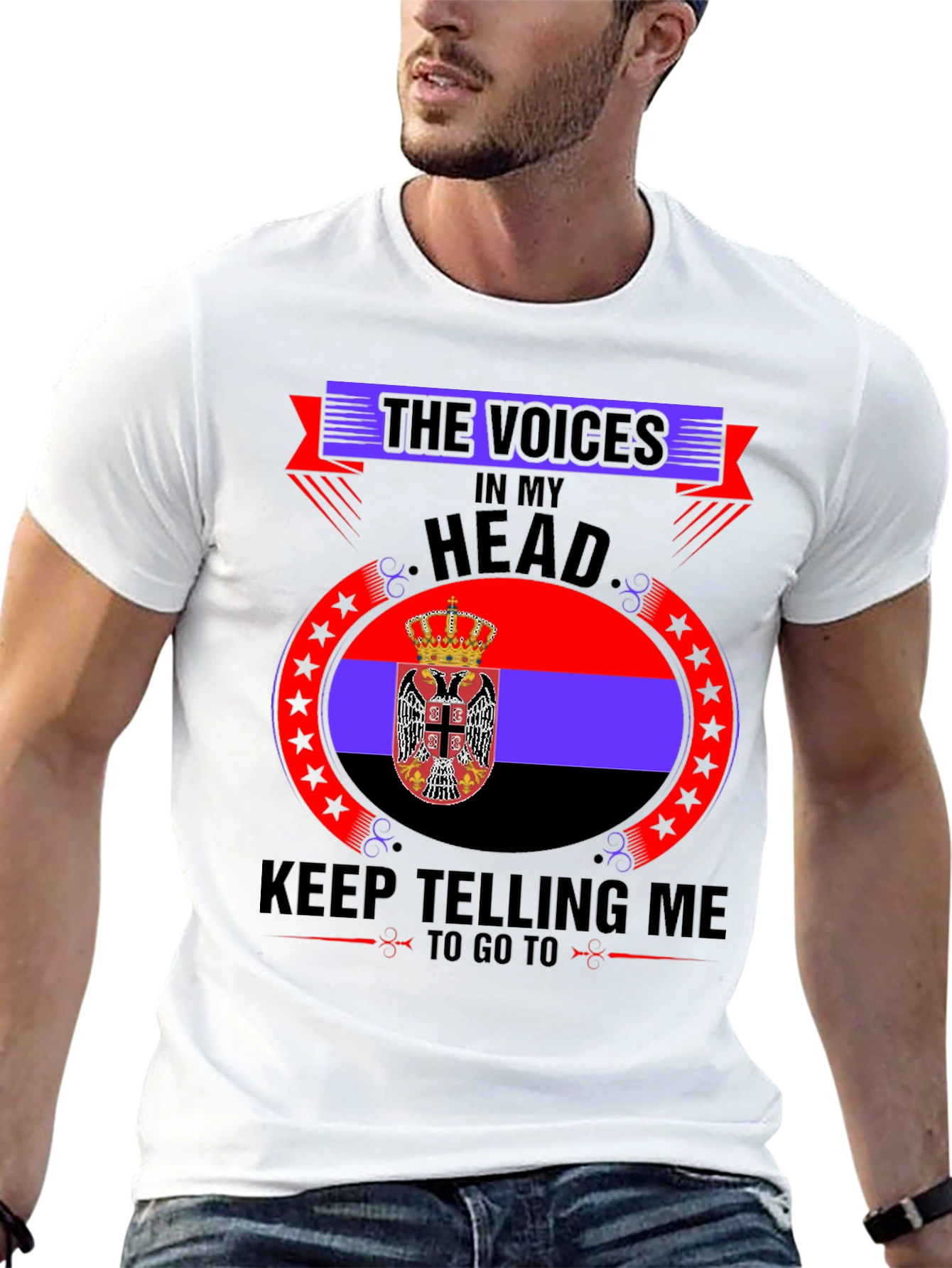 Black Serbia Flag T-Shirt - Voices In My Head view 13