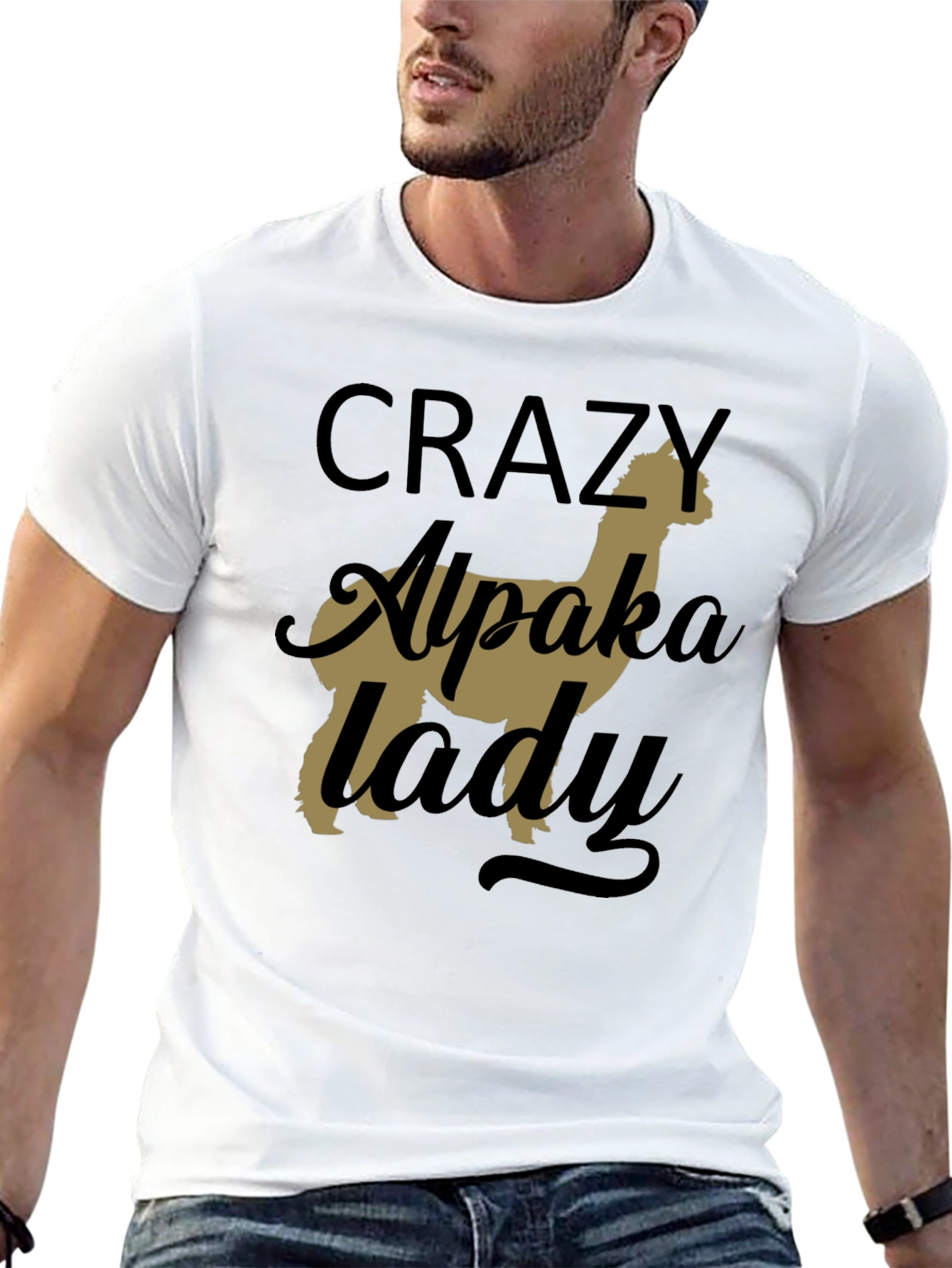 Black Crazy Alpaca Lady T-Shirt - Novelty Graphic Tee view 13