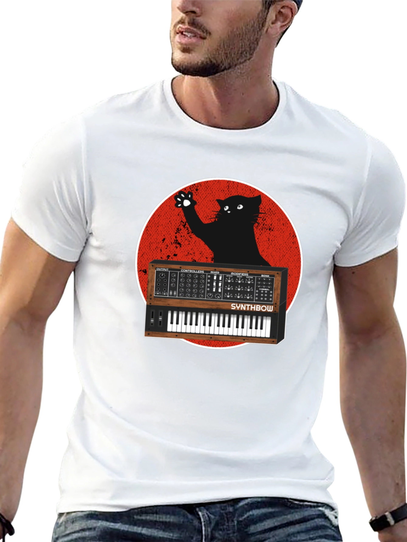 Black Synth Cat Graphic T-Shirt - Black view 13