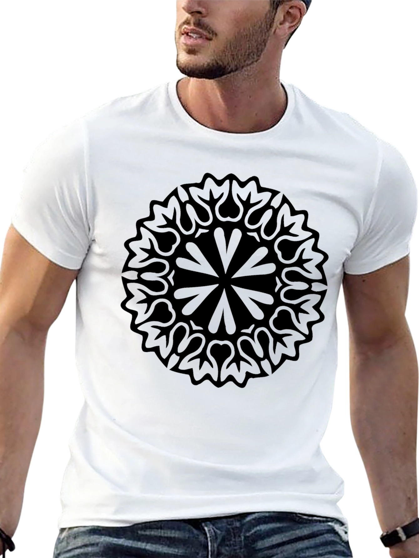 Black Black Mandala Graphic Print Men's T-Shirt view 13
