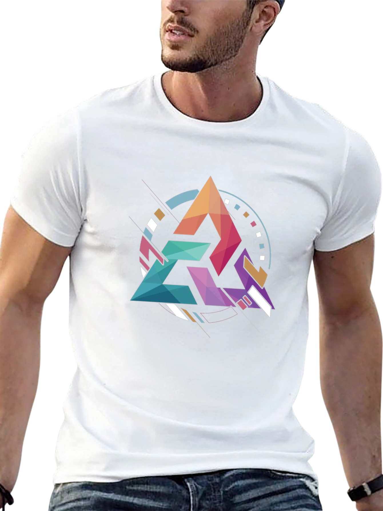 Black Geometric Triangle Graphic Tee - Modern Art Design view 13