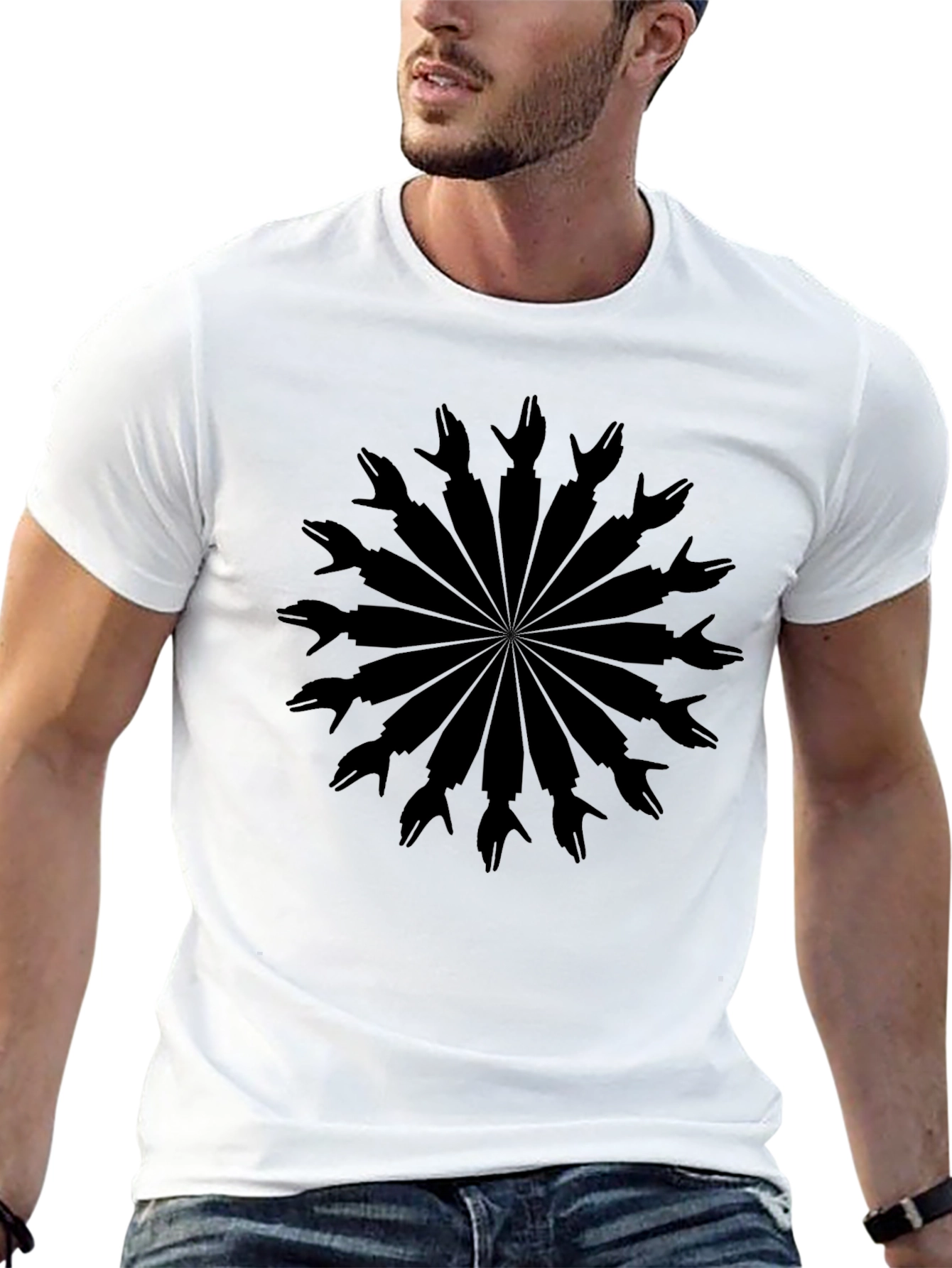 Black Abstract Hand Silhouette Mandala Graphic Tee view 13