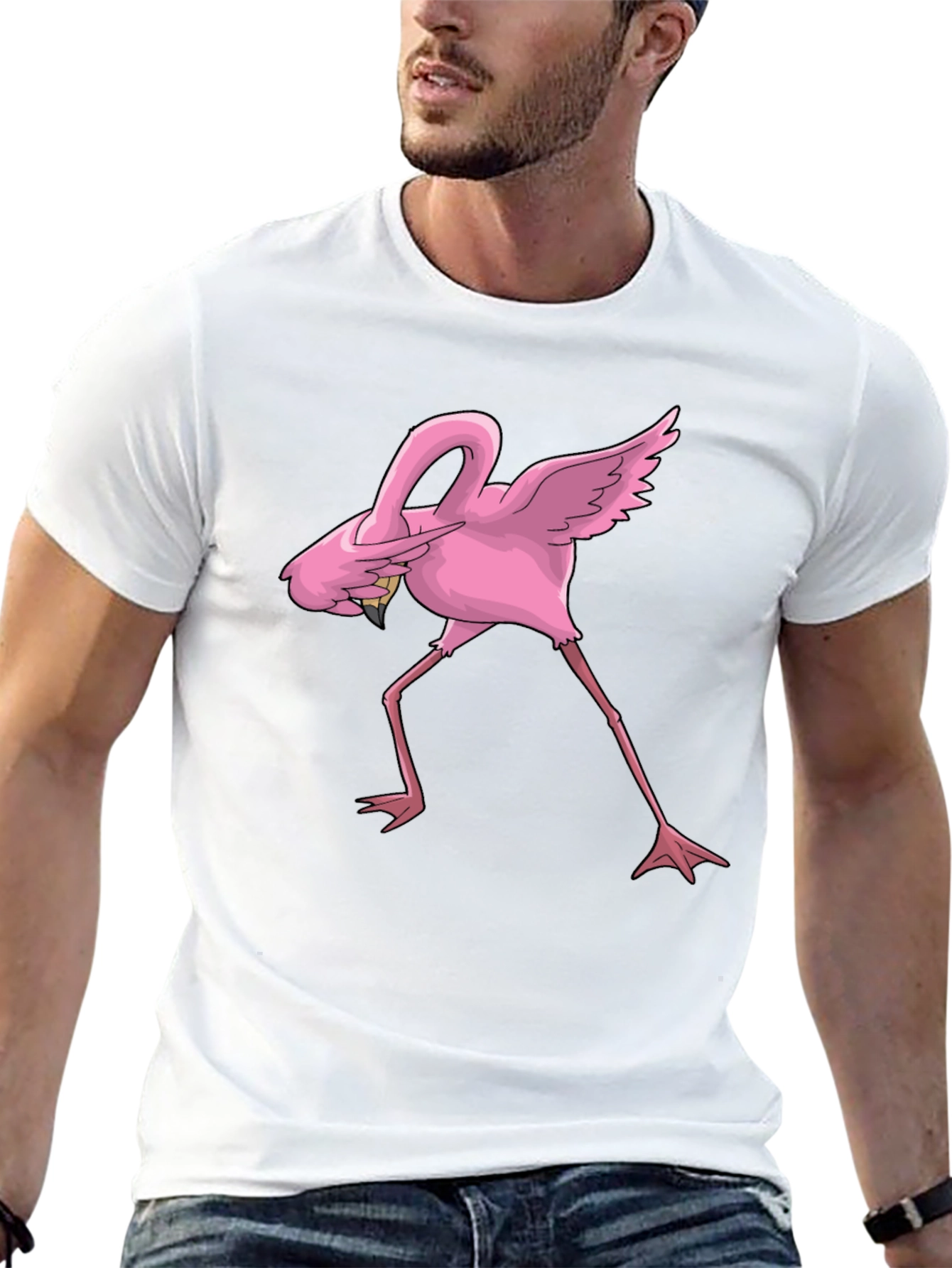 Black Dabbing Flamingo Graphic Tee - Black Cotton Blend view 13