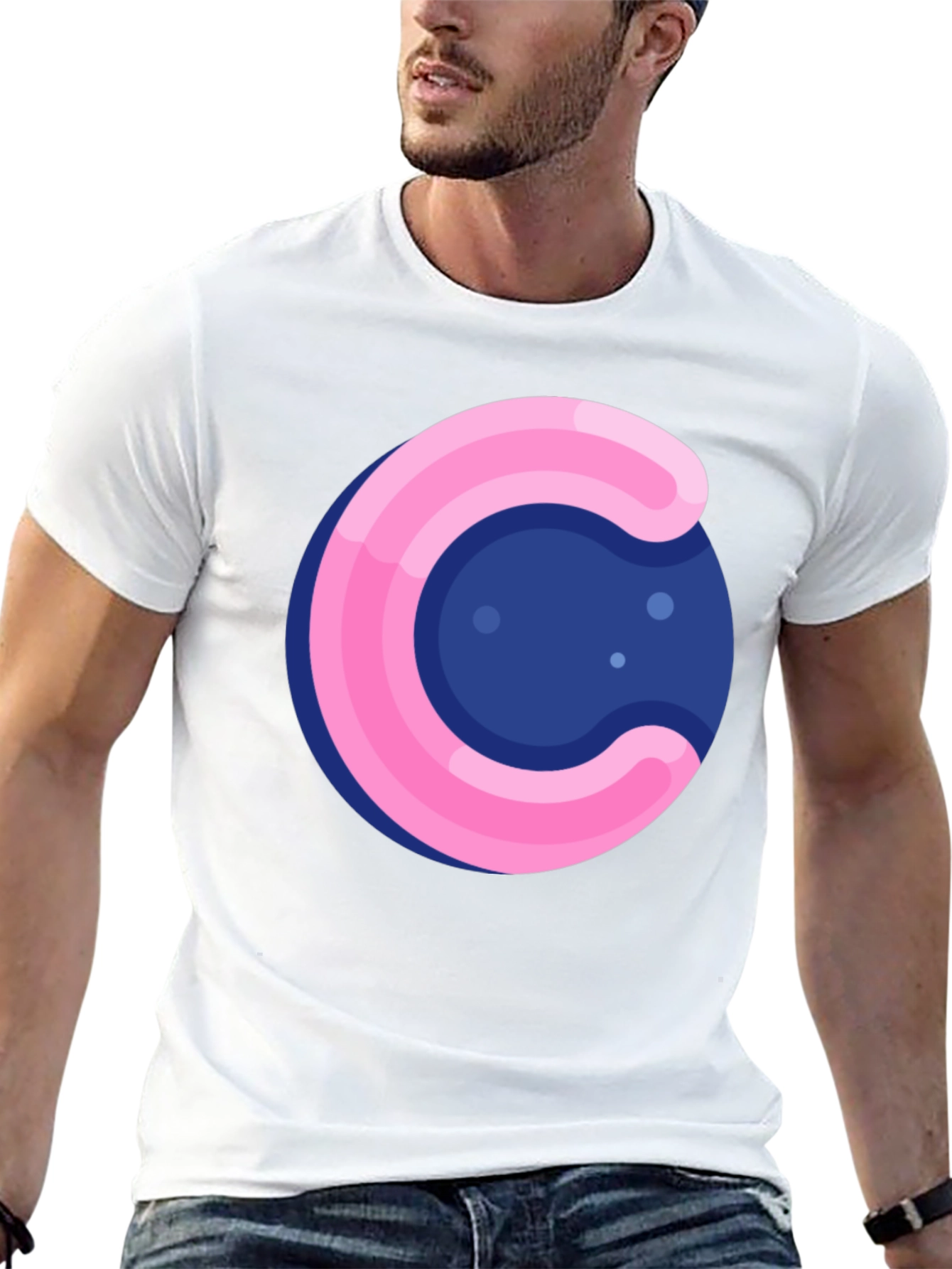 Black Funky Circle T-Shirt - Pink & Blue Design view 13