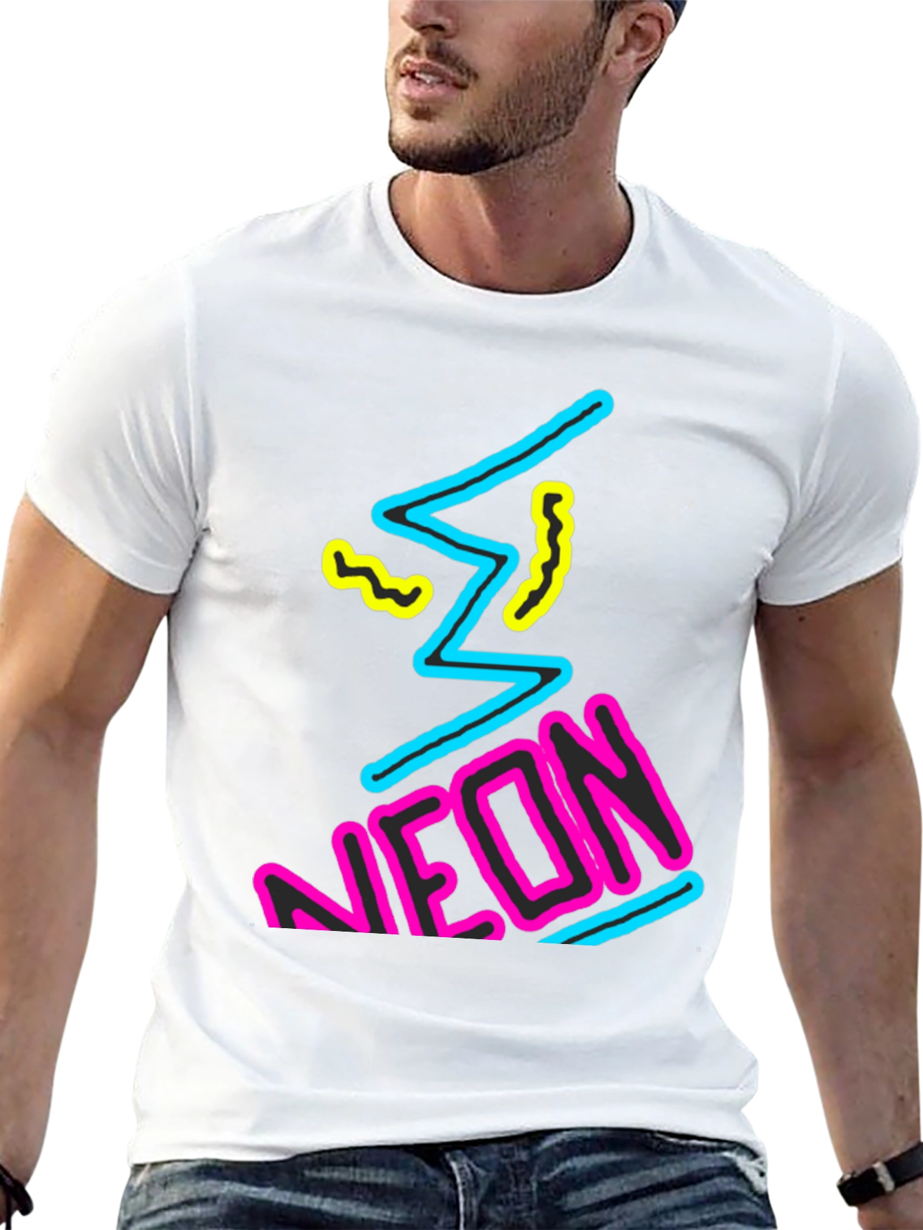 Black Neon Graphic Print Black T-Shirt view 13